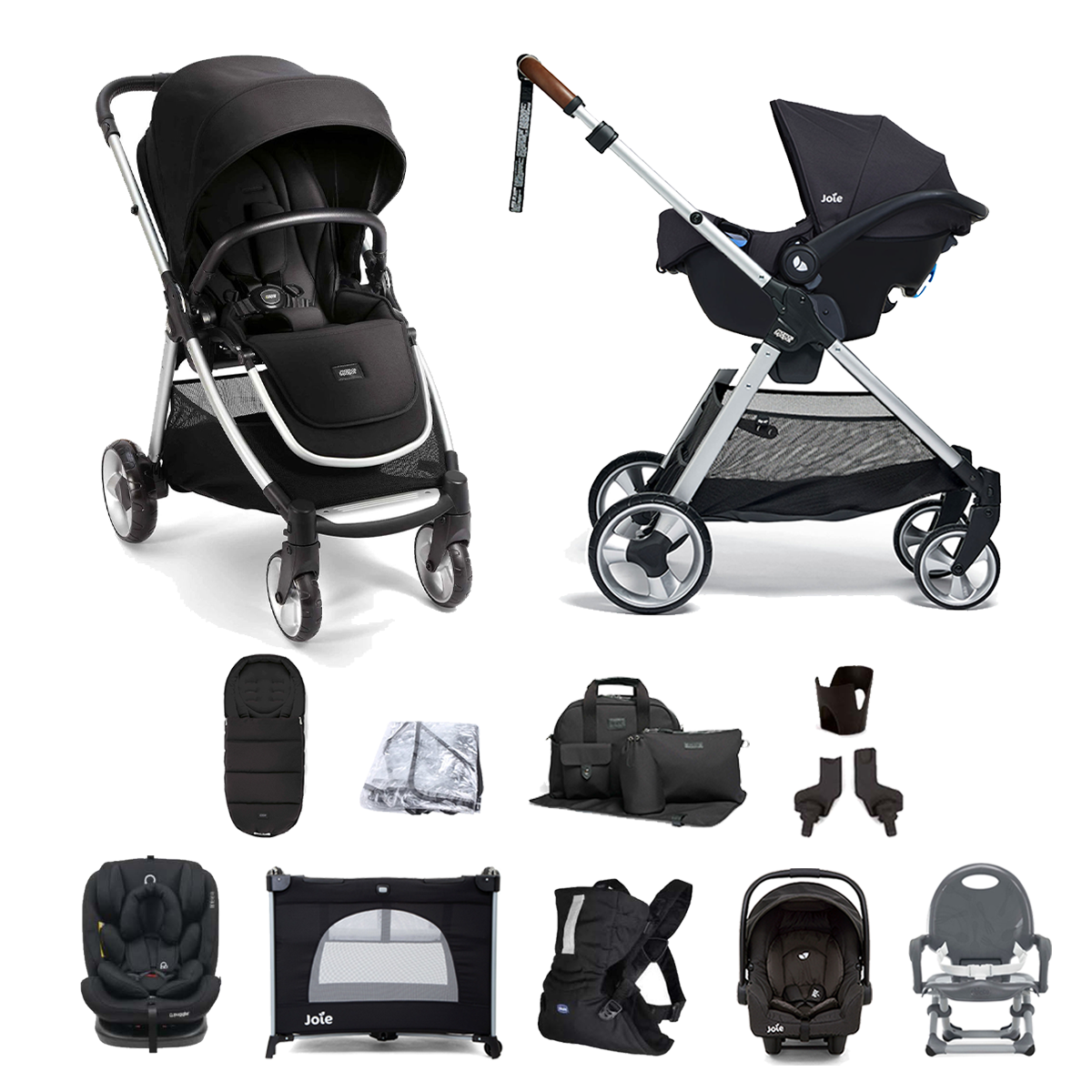 Mamas & Papas Flip XT2 11pc Essentials (Gemm 0+ & Lockton 0+123 Car Seat) Everything You Need Travel System Bundle  - Black
