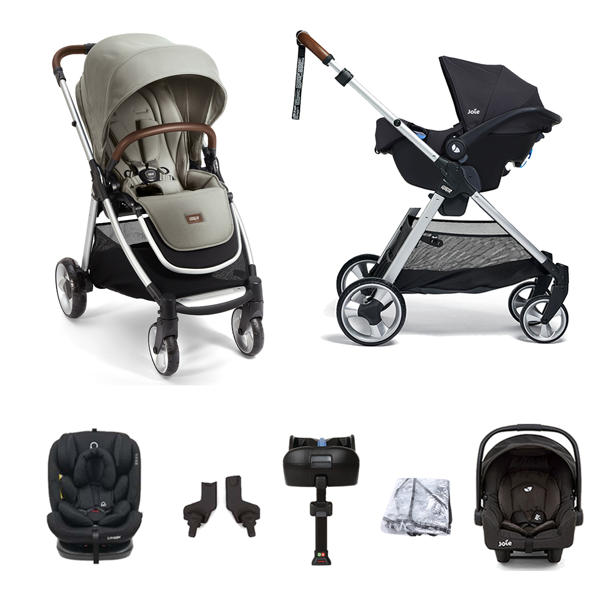 Mamas & Papas Flip XT2 6pc (Gemm 0+ & Lockton 0+123 Car Seat) Travel System with ISOFIX Base  - Sage Green