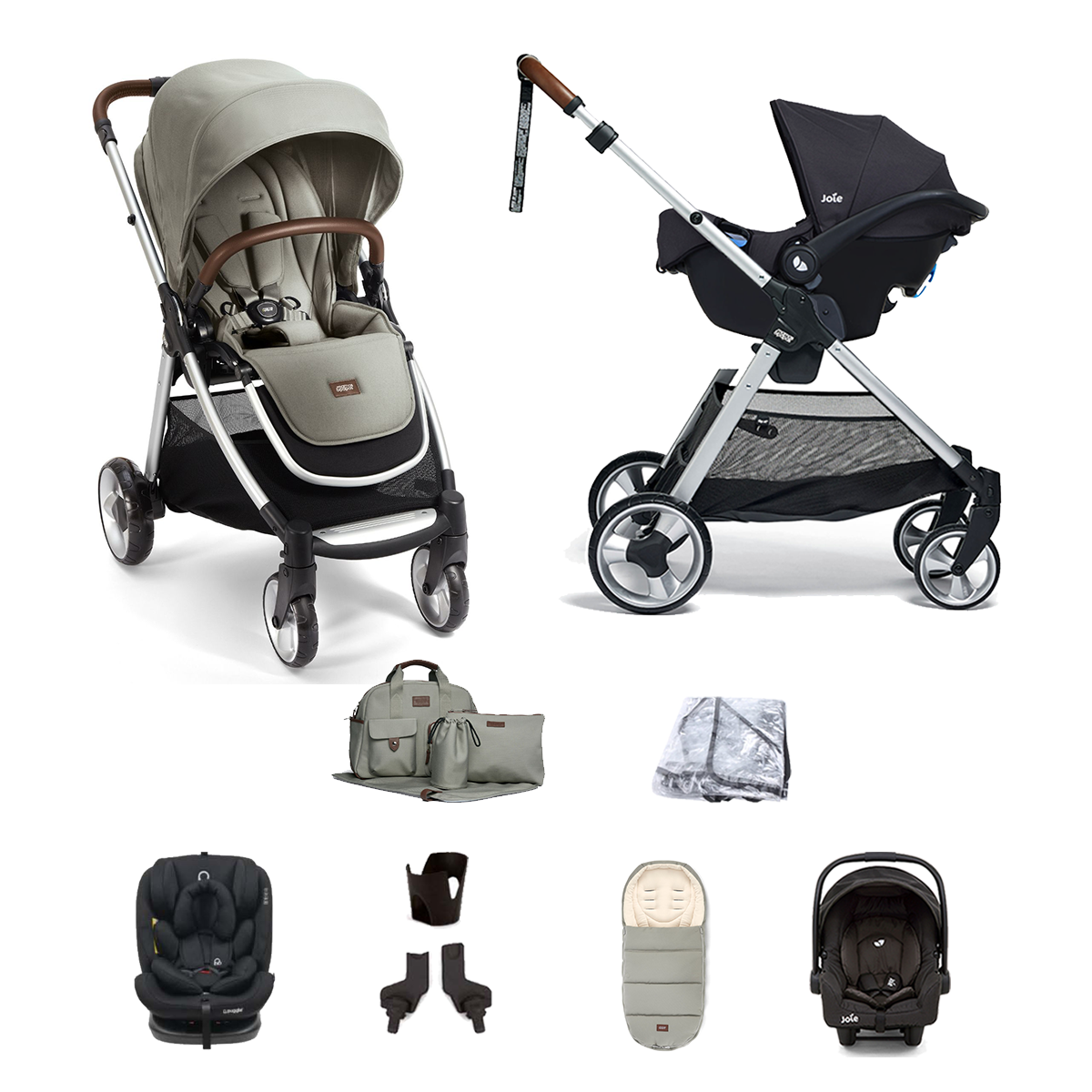 Mamas & Papas Flip XT2 8pc Essentials (Gemm 0+ & Lockton 0+123 Car Seat) Travel System  - Sage Green