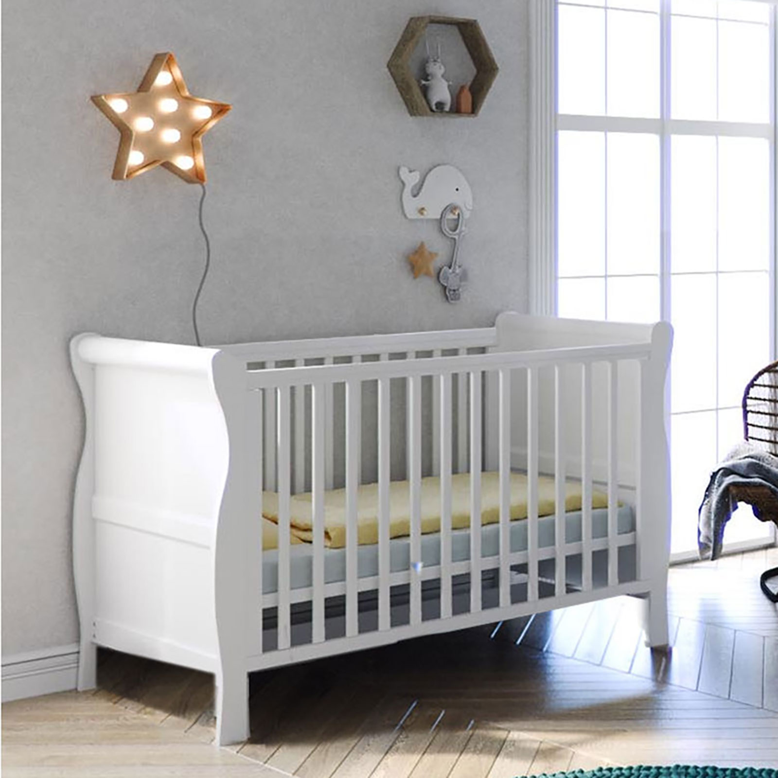 Puggle Alderley Sleigh Cot Bed - Classic White