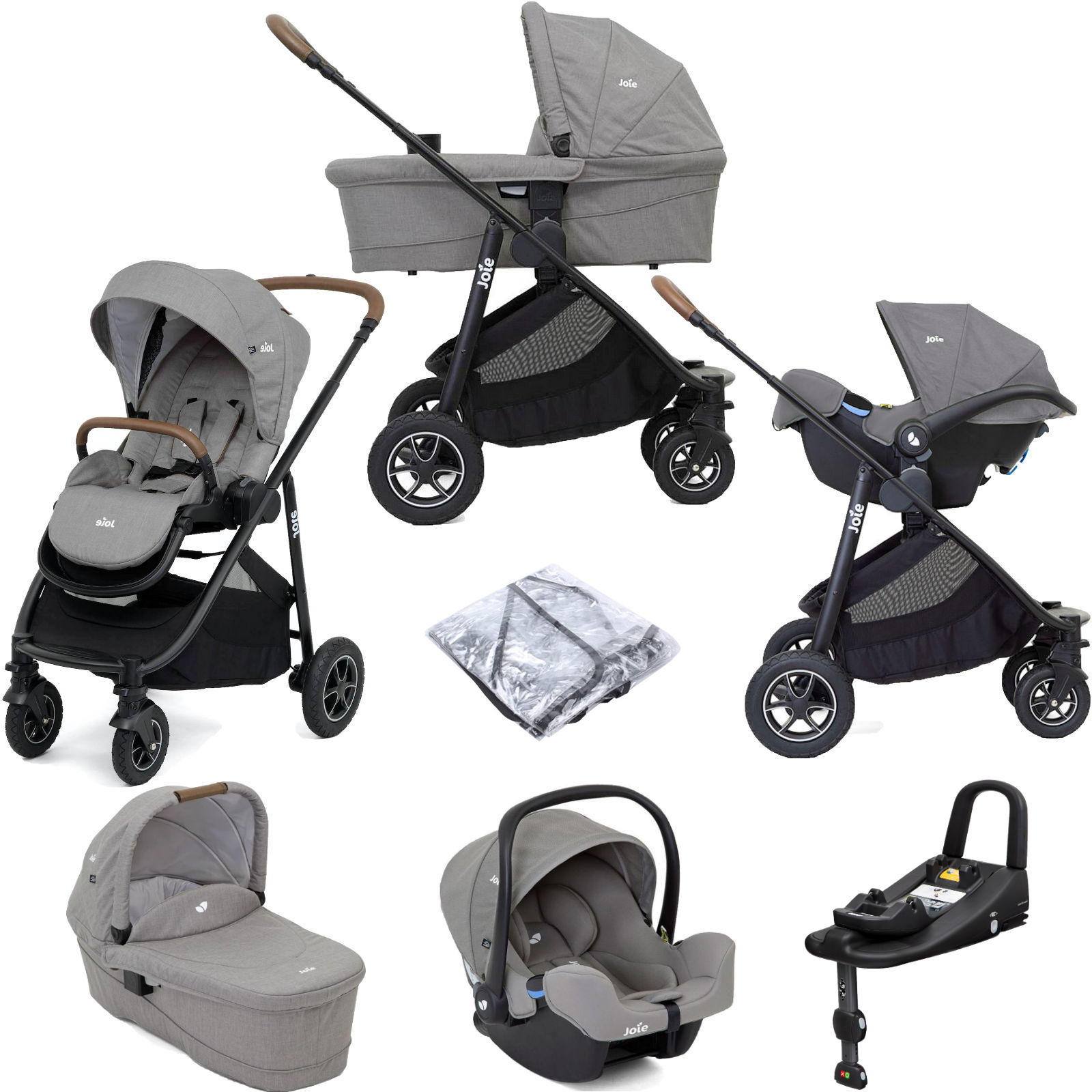 Joie Versatrax (i-Snug 2) Travel System with Carrycot & ISOFIX Base - Grey Flannel