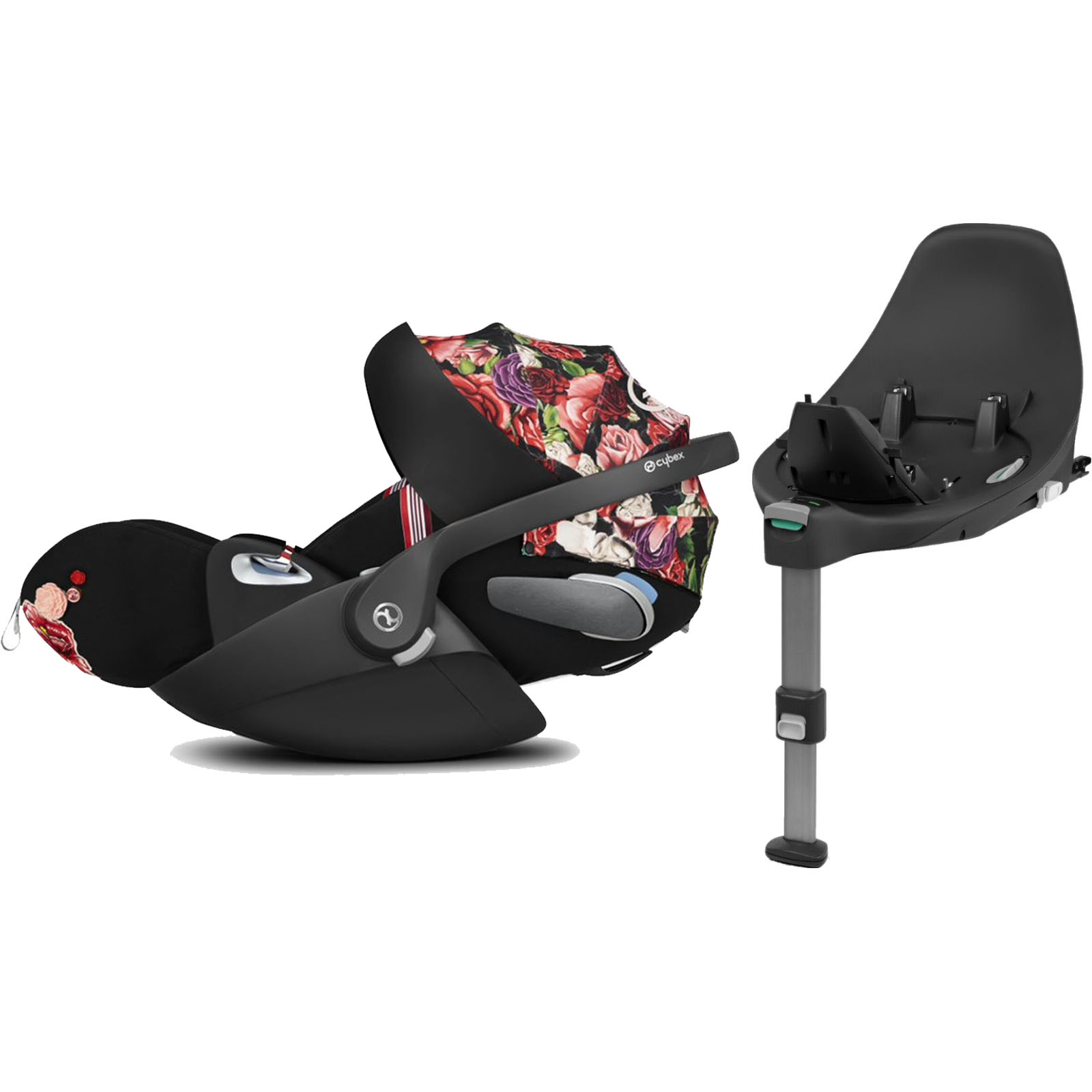 Cybex Cloud Z i-Size Lie-Flat Infant Car Seat with ISOFIX Base - Spring Blosson Fashion Edition Black