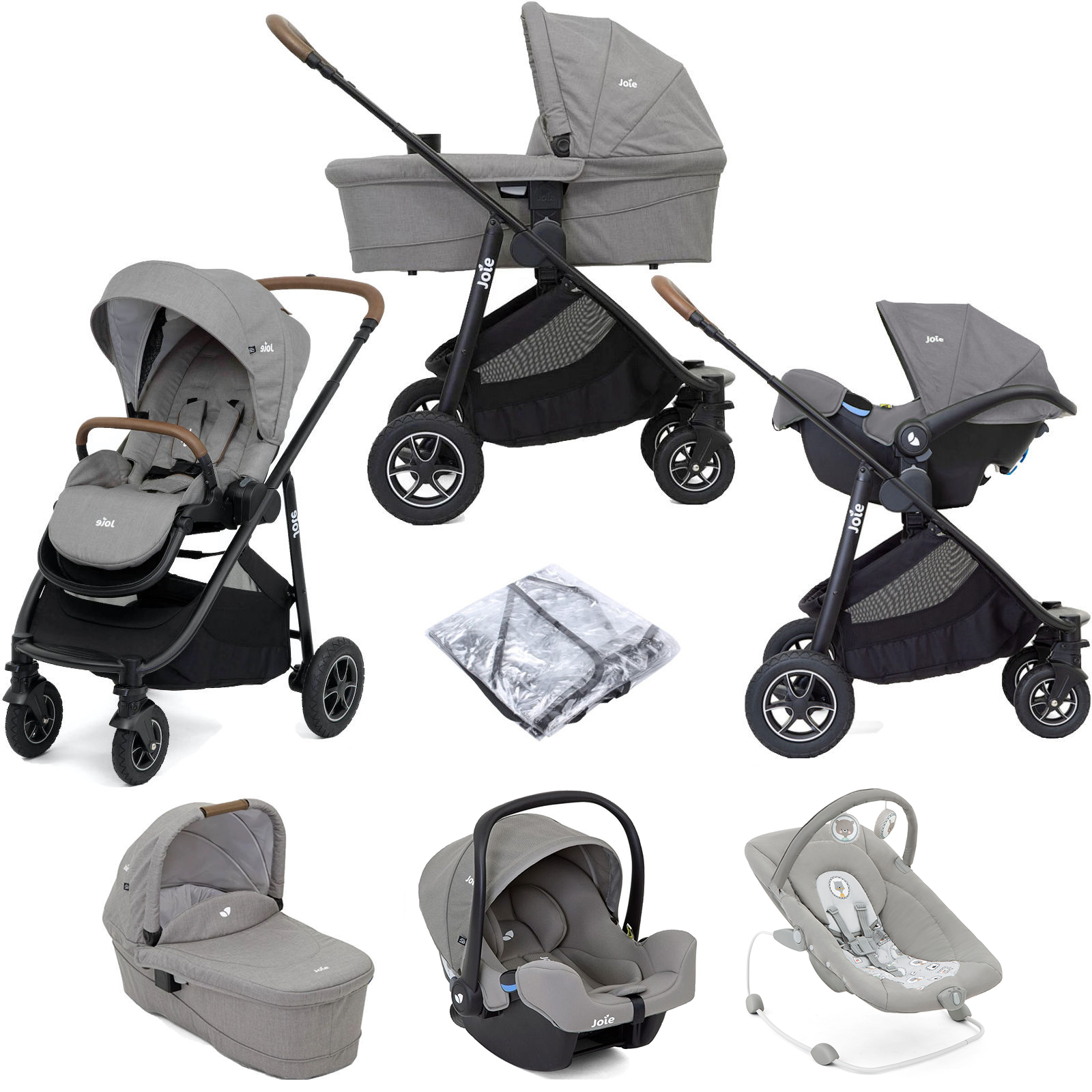 Joie Versatrax (i-Snug) Travel System with Carrycot & Bouncer - Grey Flannel