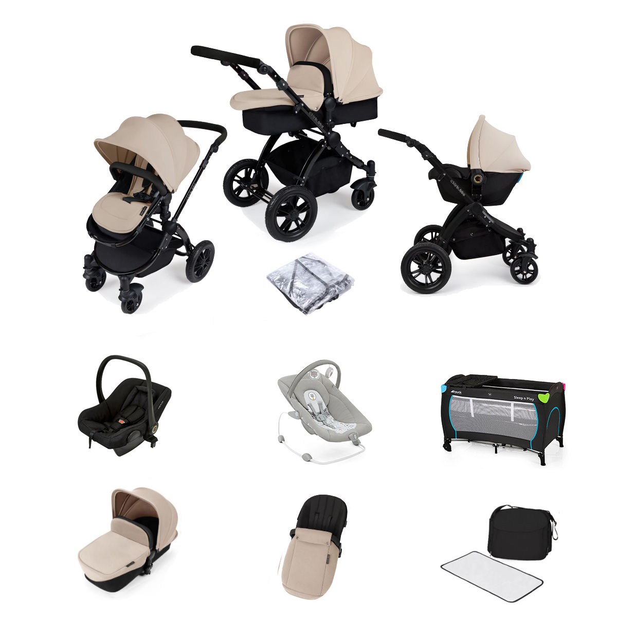 Ickle Bubba Stomp V2 (Black Frame) All In One (Astral) 9 Piece Travel System Bundle - Sand
