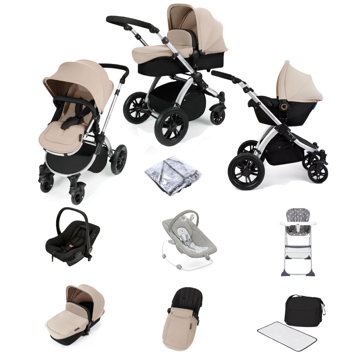 Ickle Bubba Stomp V2 (Silver Frame) All In One (Astral) 9 Piece Travel System Bundle - Sand