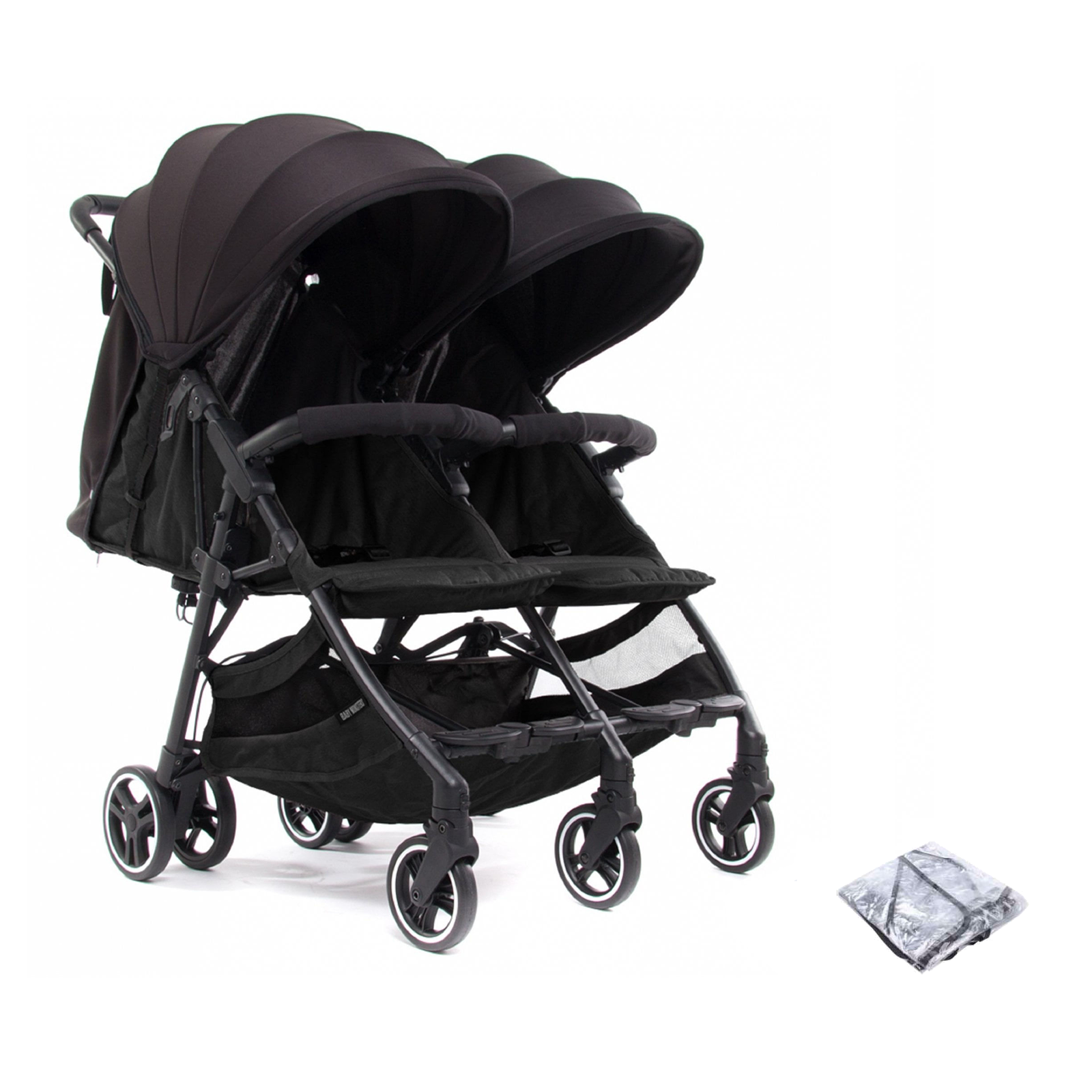 Baby Monsters Kuki Lightweight (9.8kg) Twin Double Pushchair with Raincover - Black