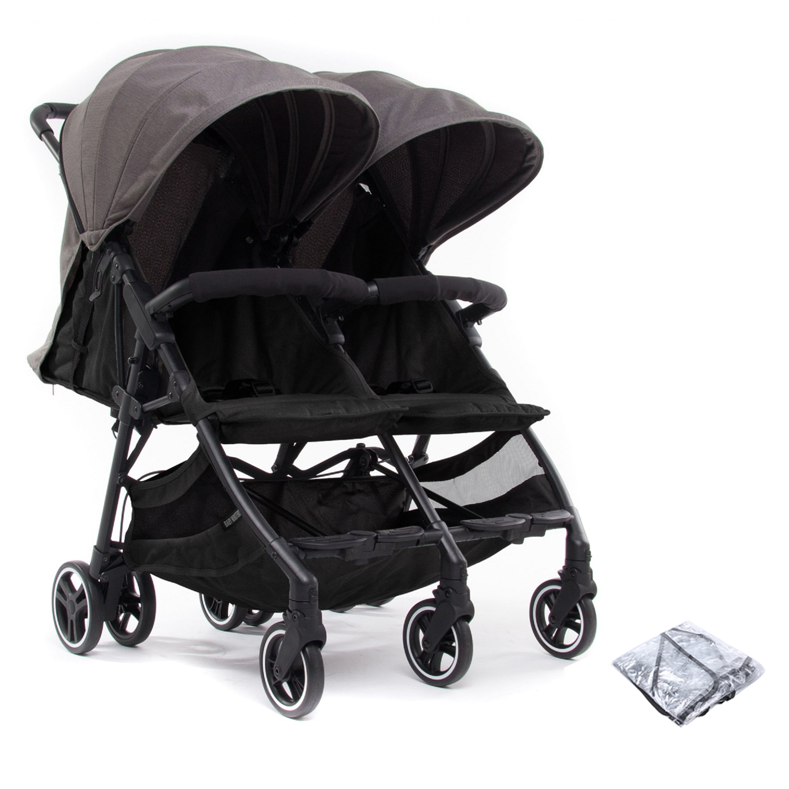 Baby Monsters Kuki Lightweight (9.8kg) Twin Double Pushchair with Raincover - Texas Grey
