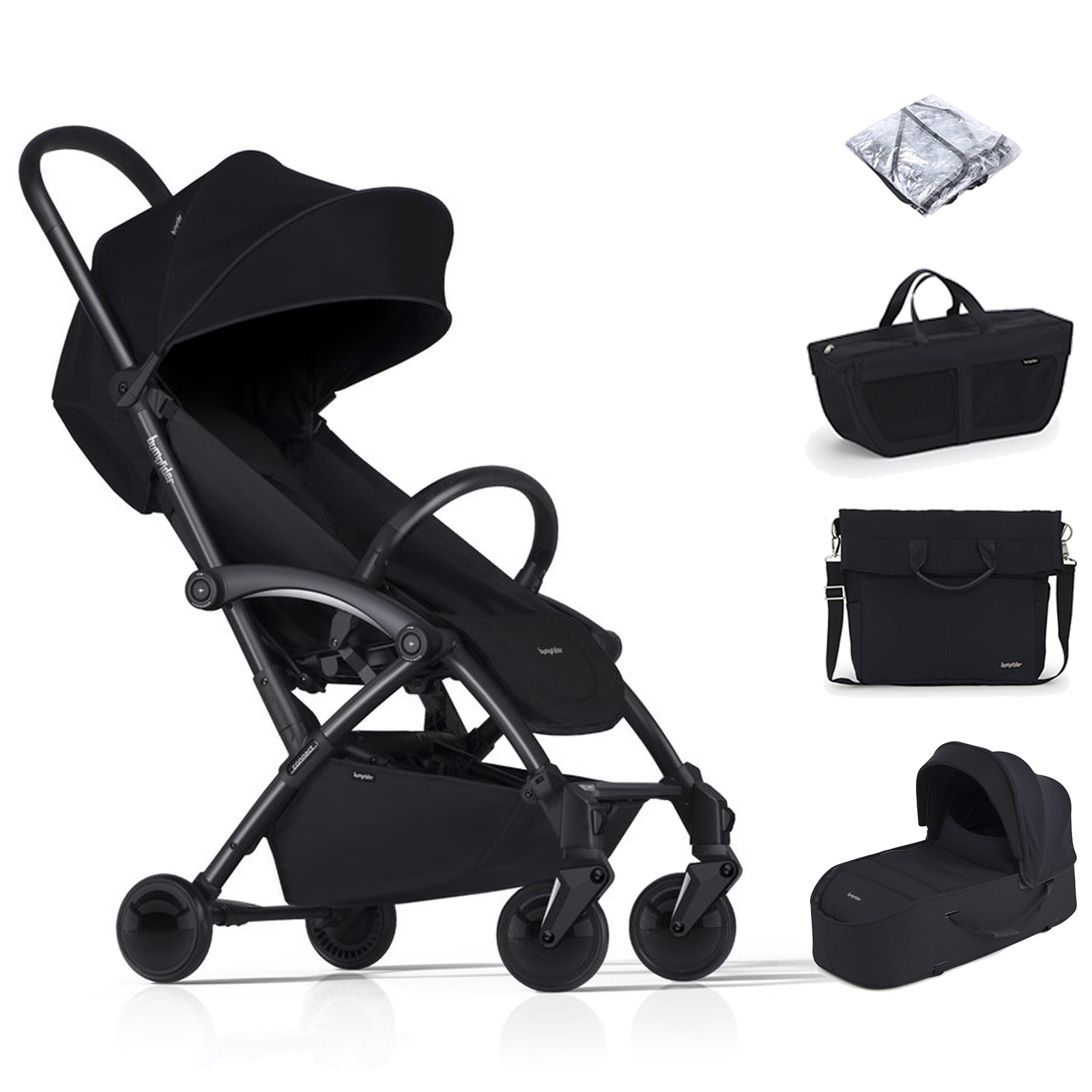 Bumprider Connect2 Stroller with Carrycot, Side Pack & Side Bag  - Black