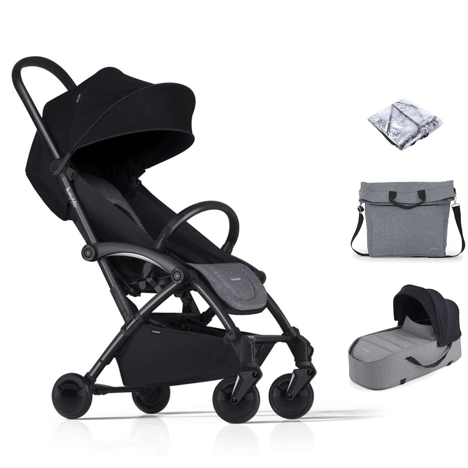 Bumprider Connect2 Stroller with Carrycot & Side Bag - Black & Grey