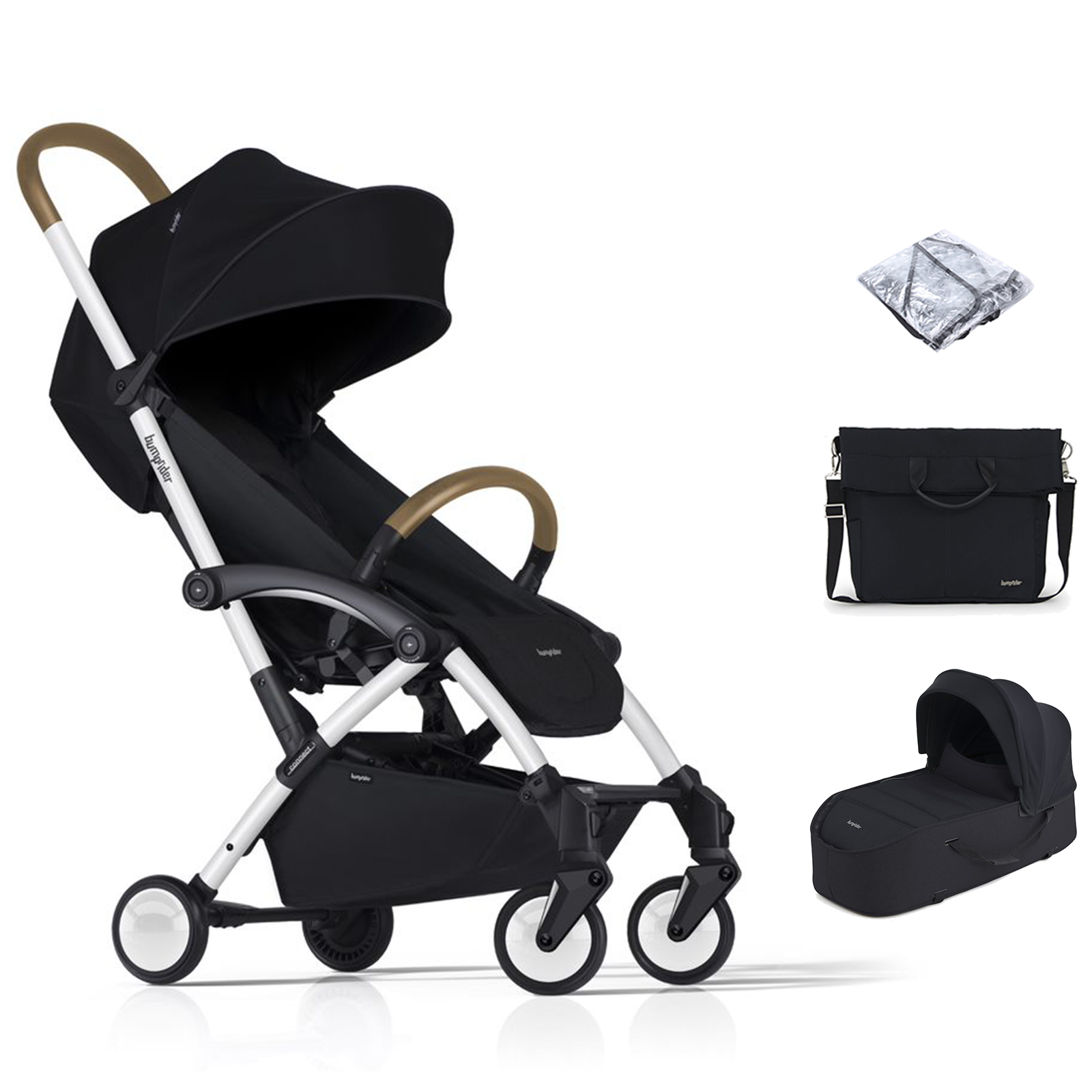 Bumprider Connect2 Stroller with Carrycot & Side Bag - White & Black
