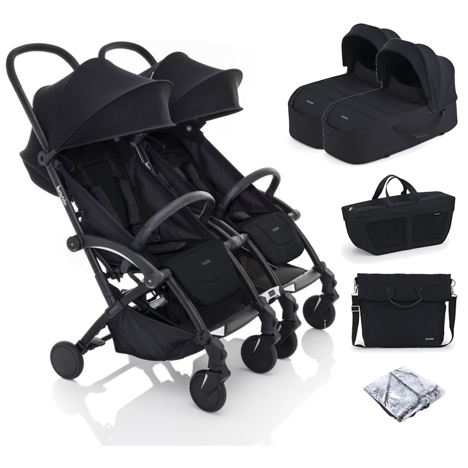 Bumprider  Connect2 Double Stroller with Carrycot, Side Bag & Side Pack - Black