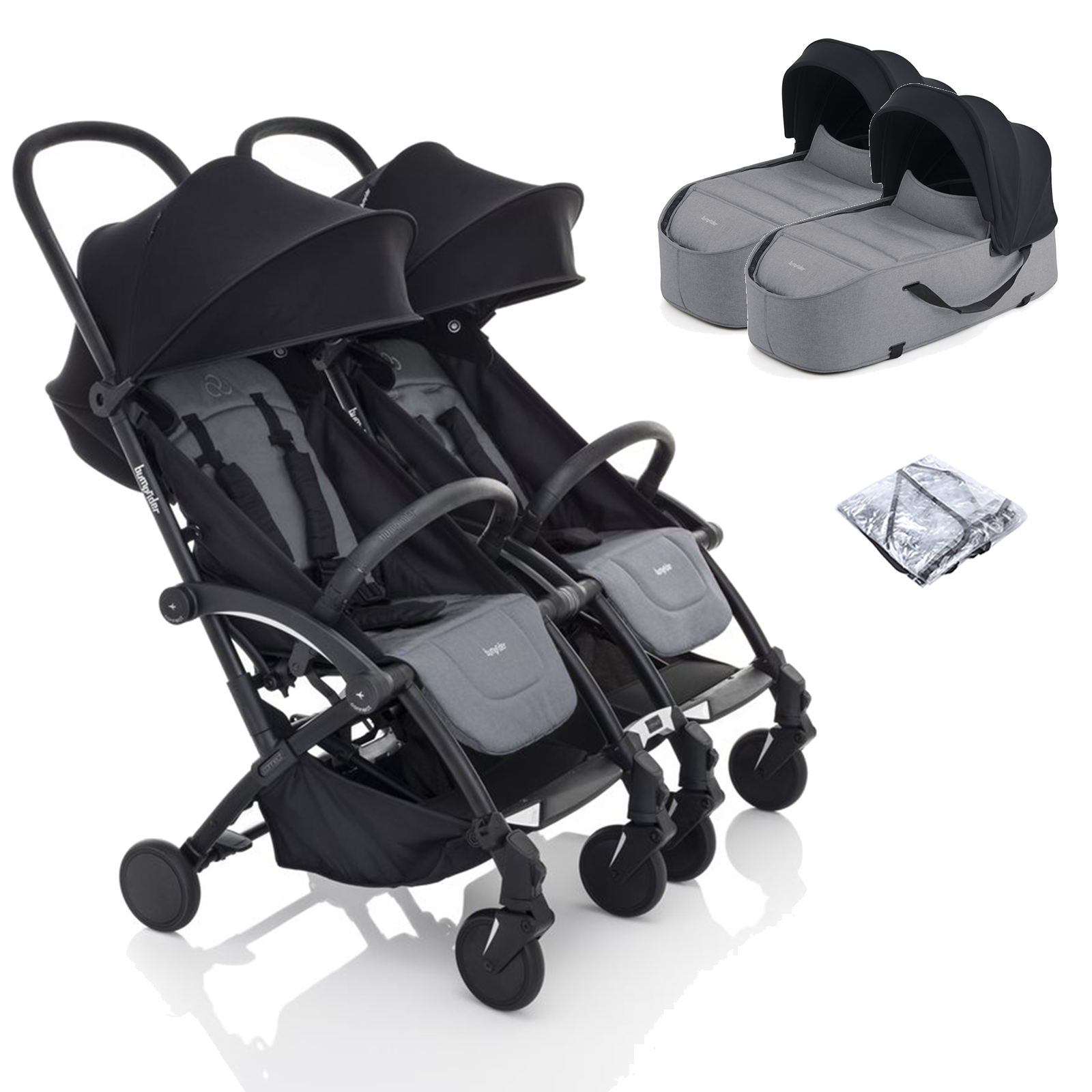 Bumprider Connect2 Double Stroller with Carrycot - Black & Grey