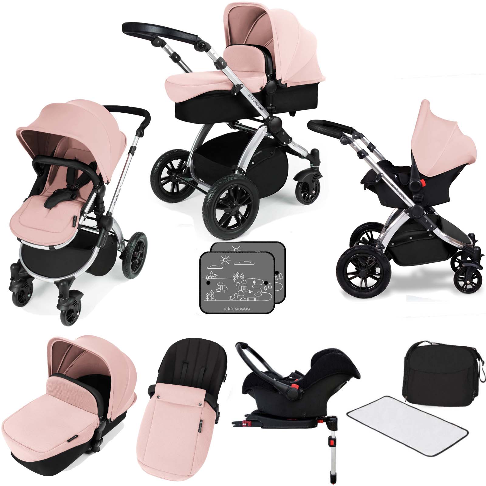 Ickle bubba Stomp V3 Silver All In One Travel System & Isofix Base - Pink...