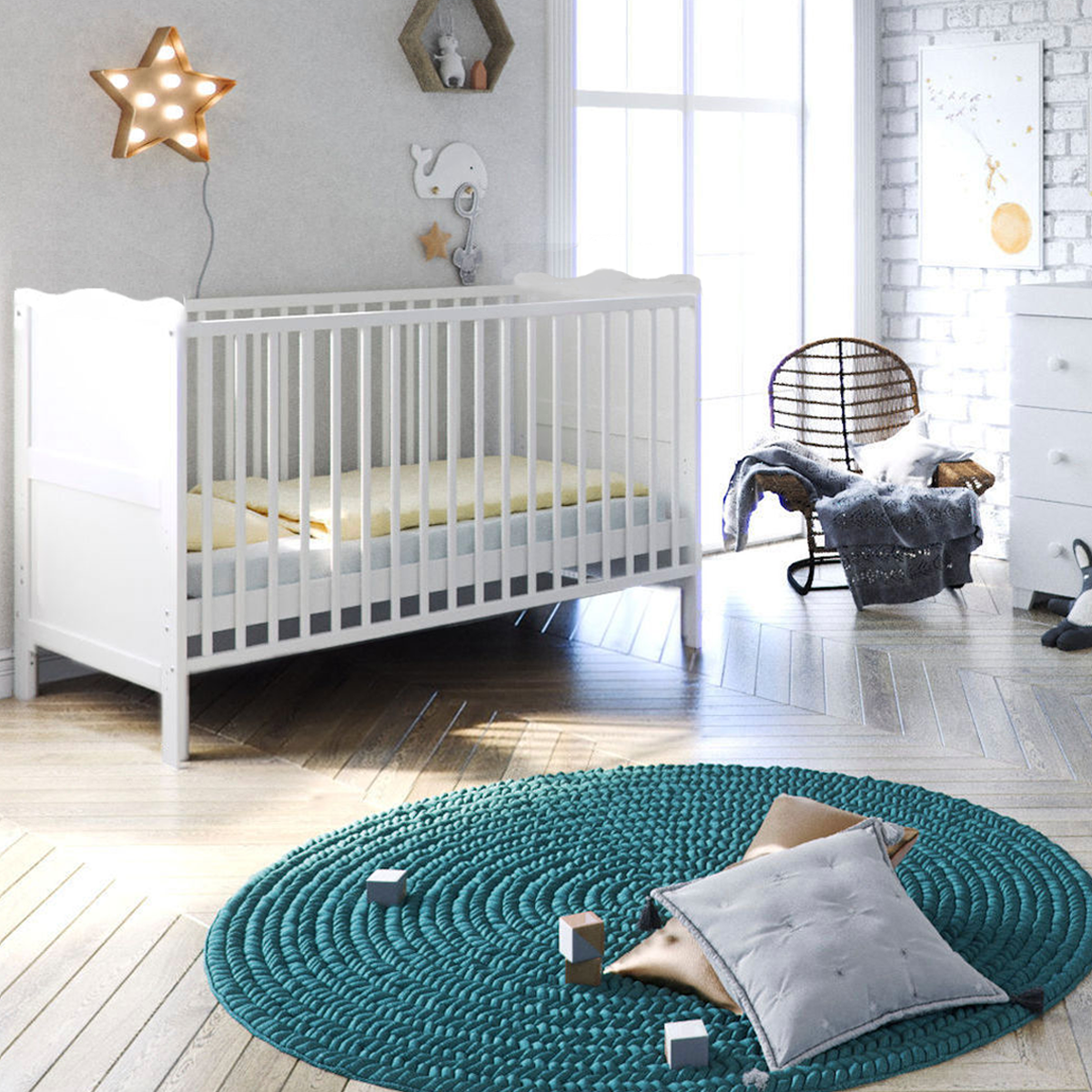 Puggle Henbury Cot Bed With Deluxe Eco Fibre Mattress  - Classic White...