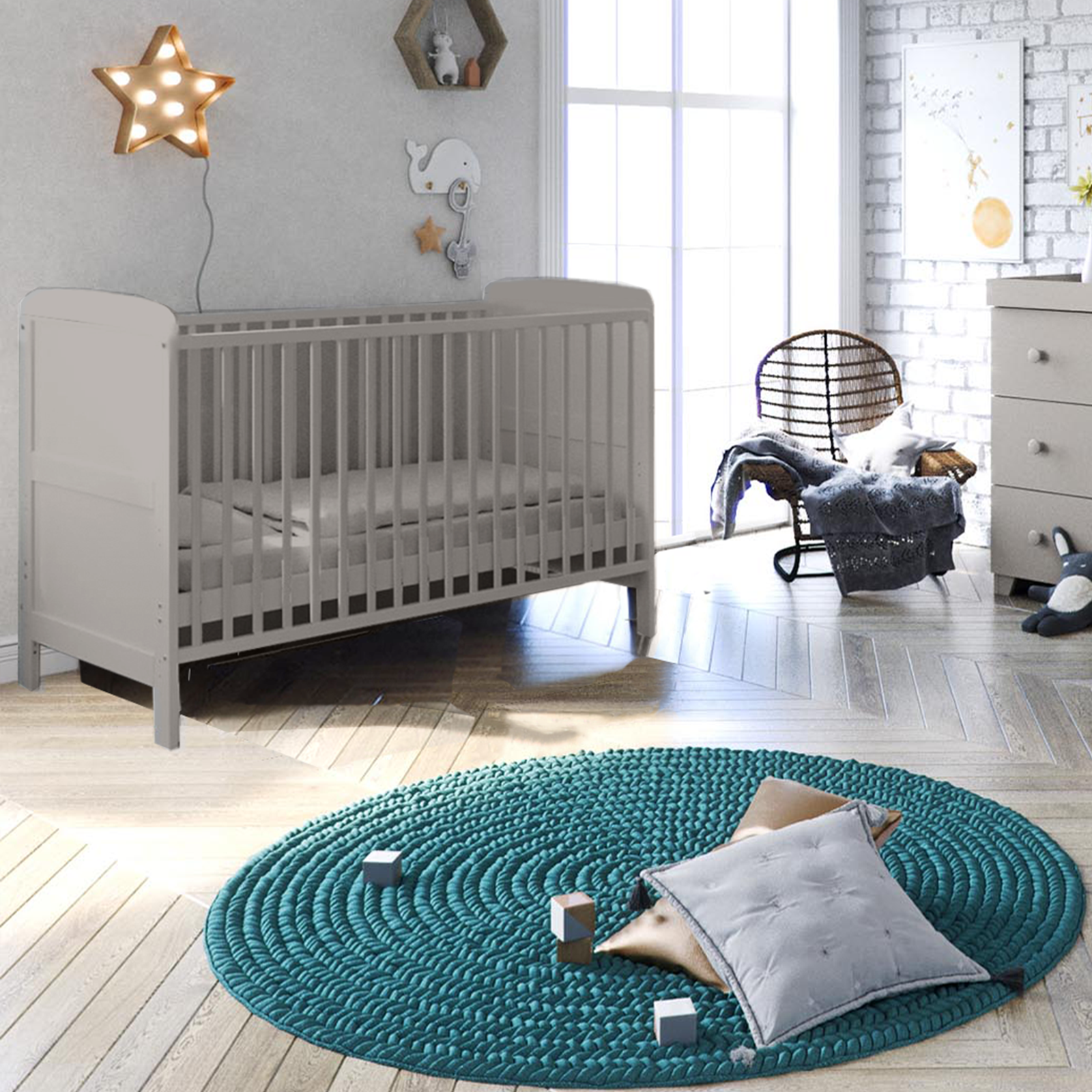 Puggle Henbury Luxe Cot Bed With Deluxe Eco Fibre Mattress  - Classic Grey...
