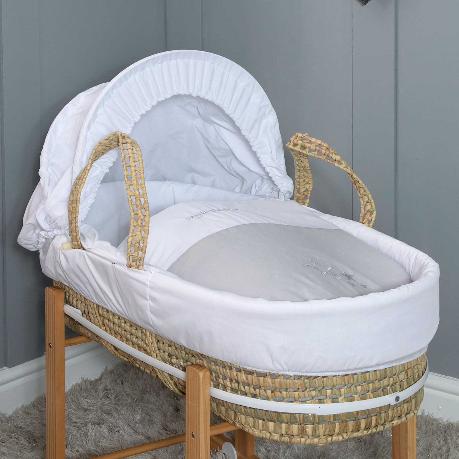 4Baby My Little Star Palm Moses Basket - White/Grey
