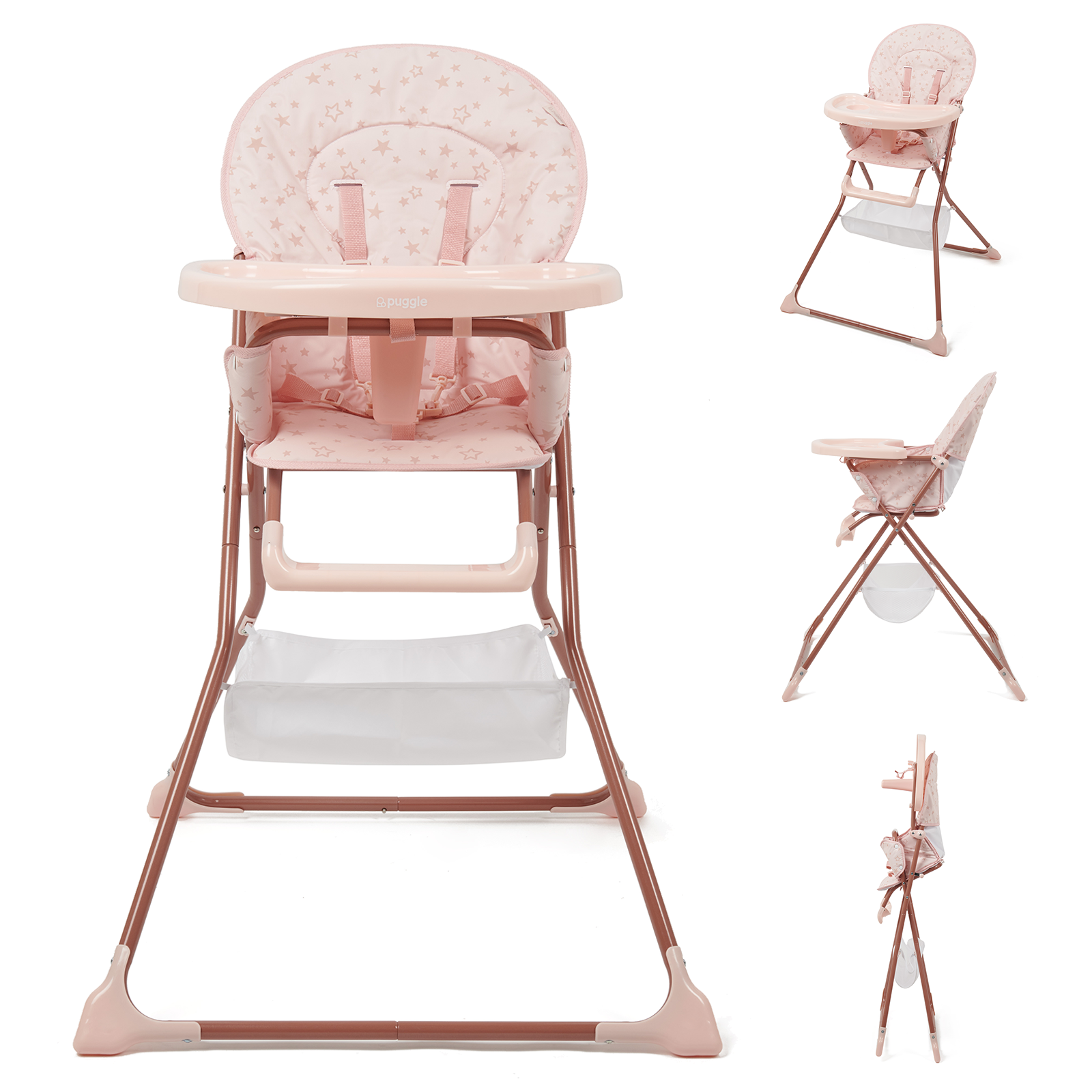 Puggle Dine & Go Luxe Baby Highchair - Scattered Stars Pink