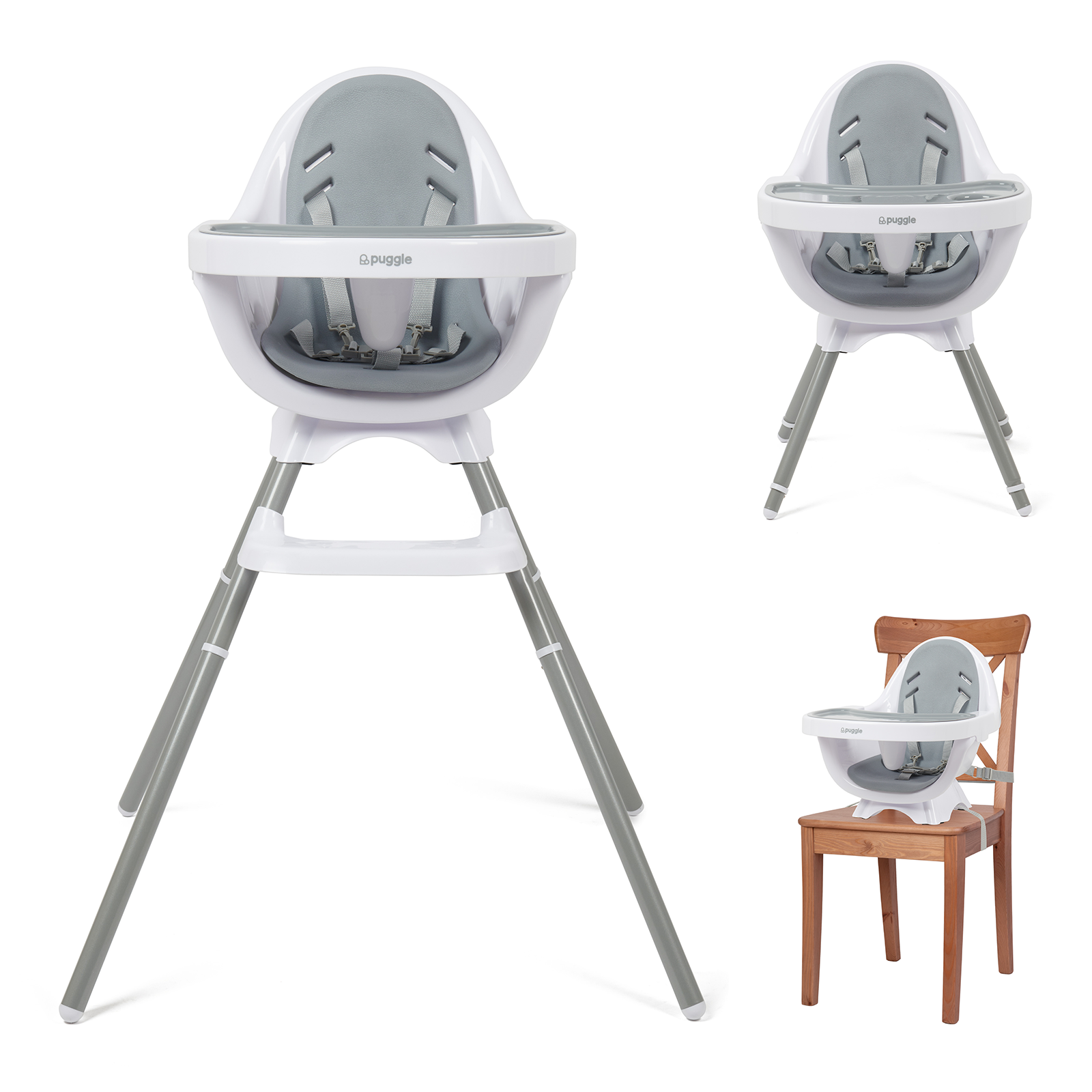 Puggle Munch Crunch 3 in 1 High/Low Chair & Booster Seat - Flint Grey