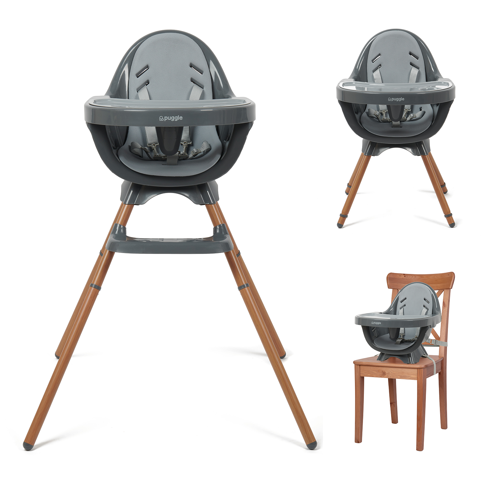 Puggle Munch Crunch Luxe Special Edition 3 in 1 High/Low Chair & Booster Seat - Graphite Grey