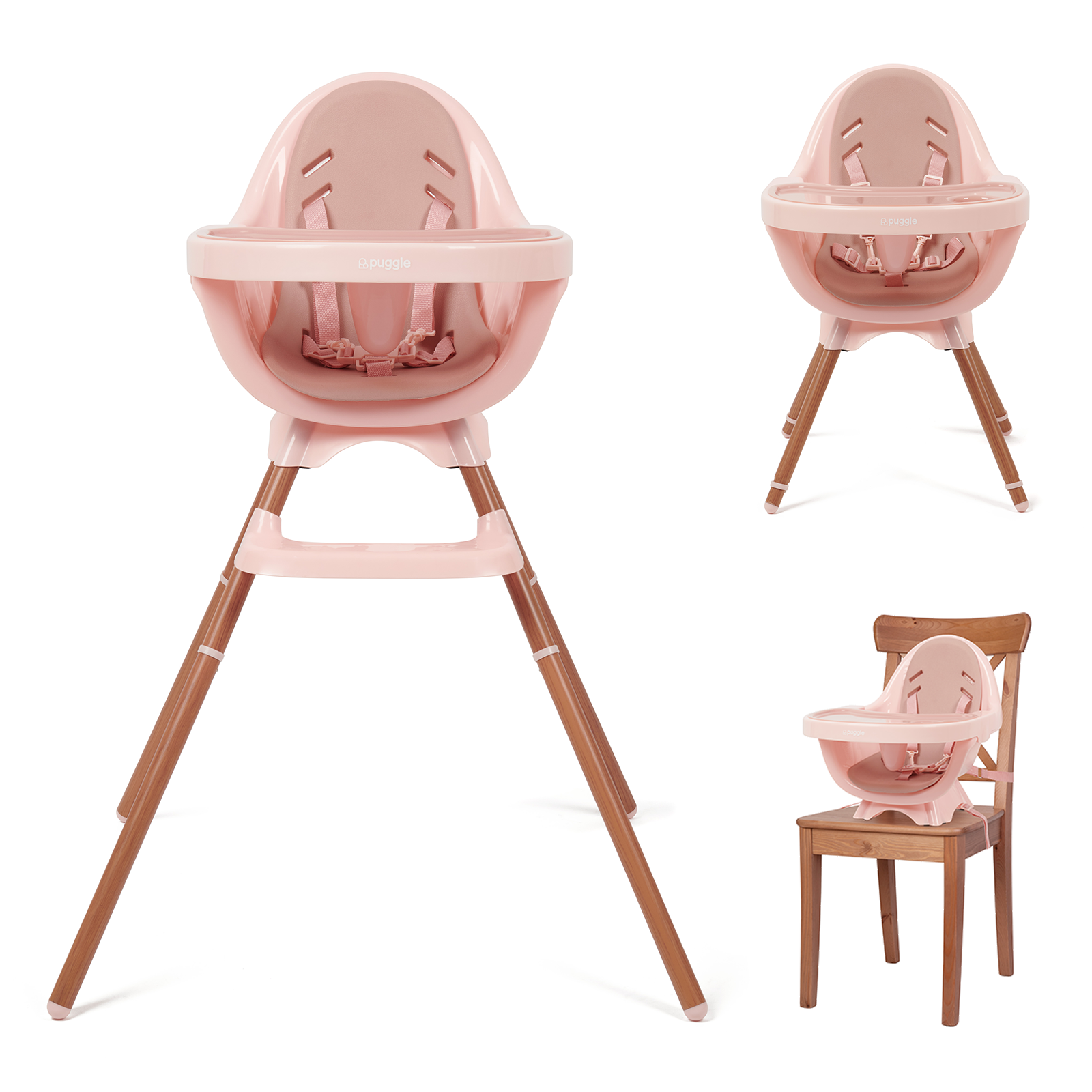 Puggle Munch Crunch Luxe Special Edition 3 in 1 High/Low Chair & Booster Seat - Blush Pink