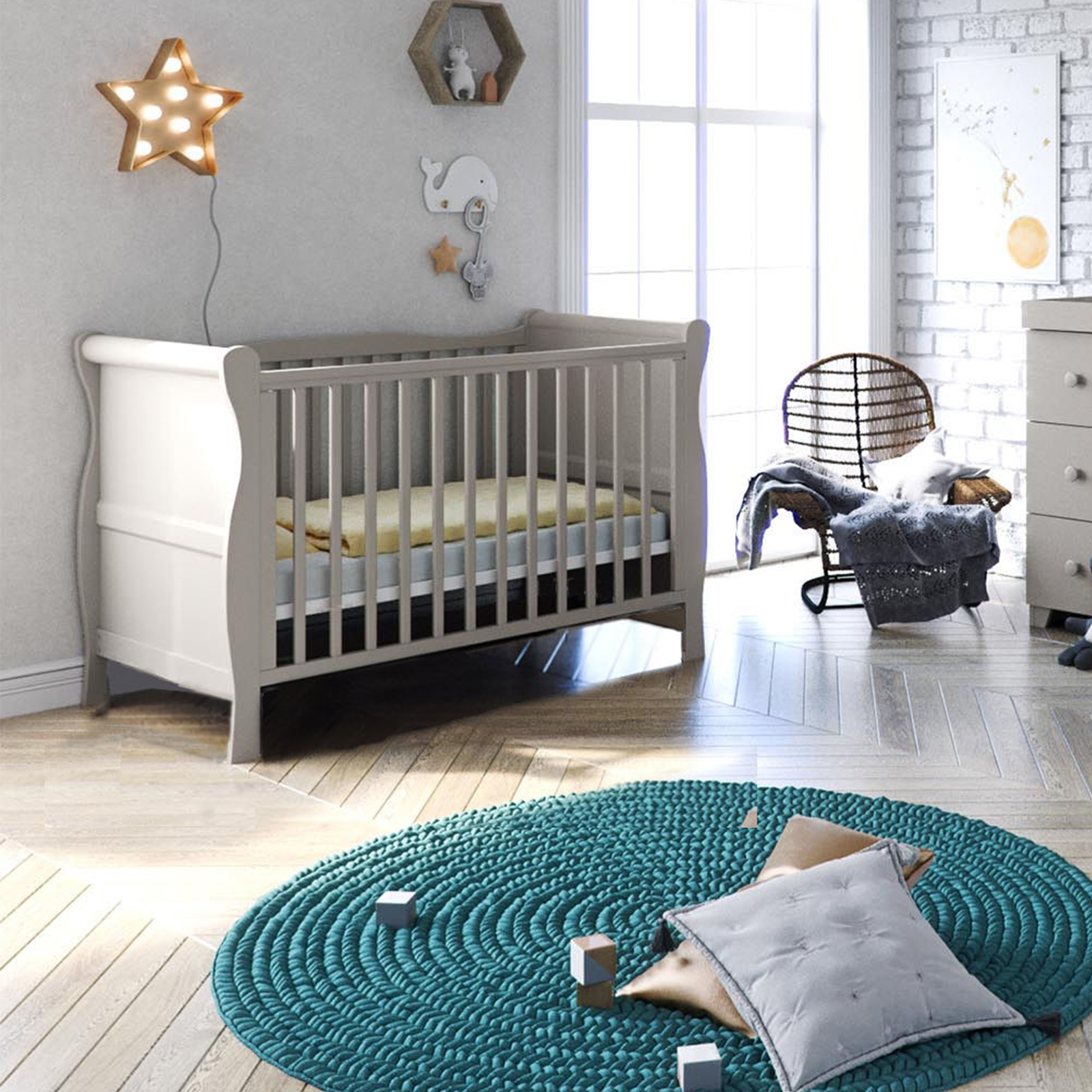 Puggle Tarporley Sleigh Cot Bed - Soft Grey