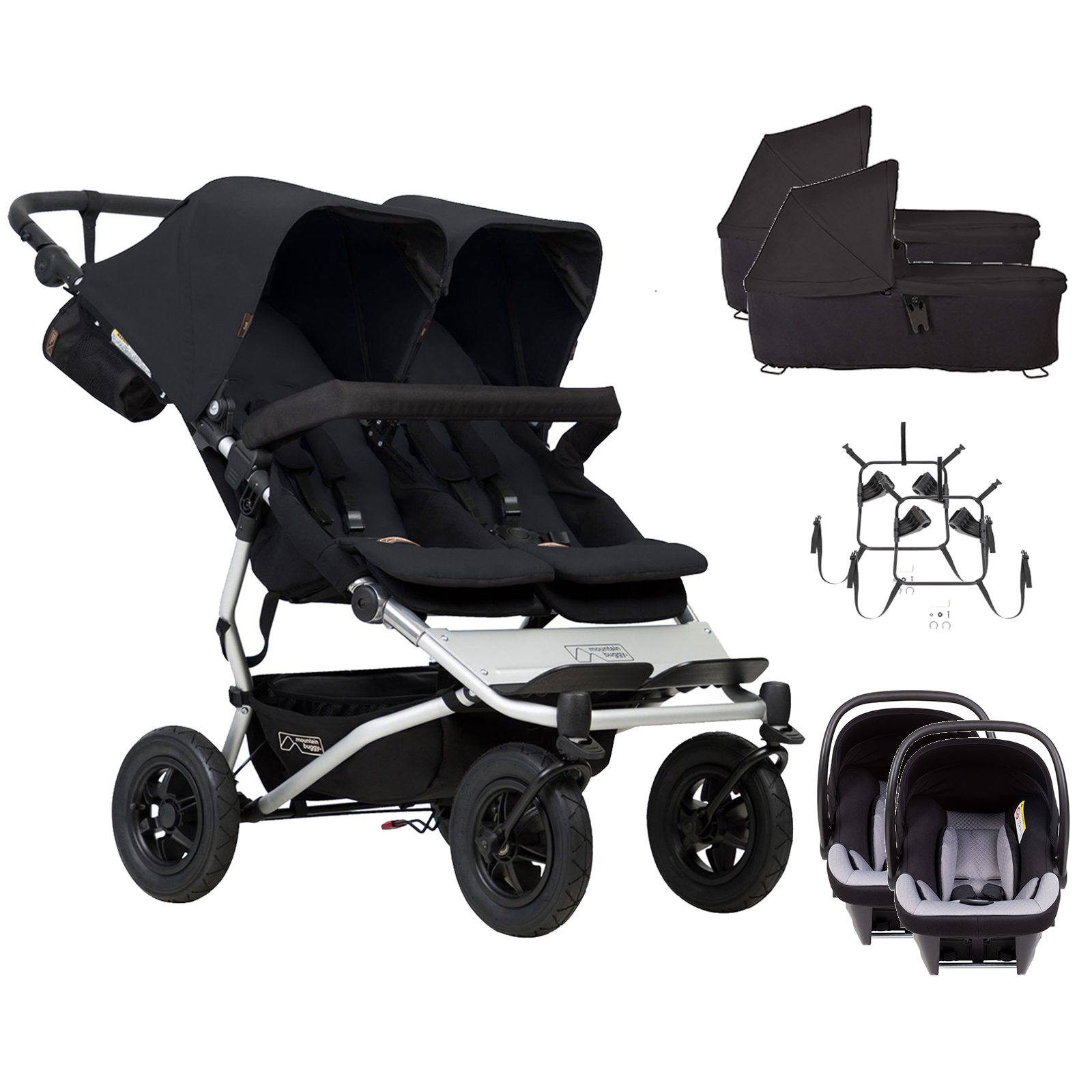 Mountain Buggy Duet V3 (Protect) Travel System With 2 Carrycots - Black
