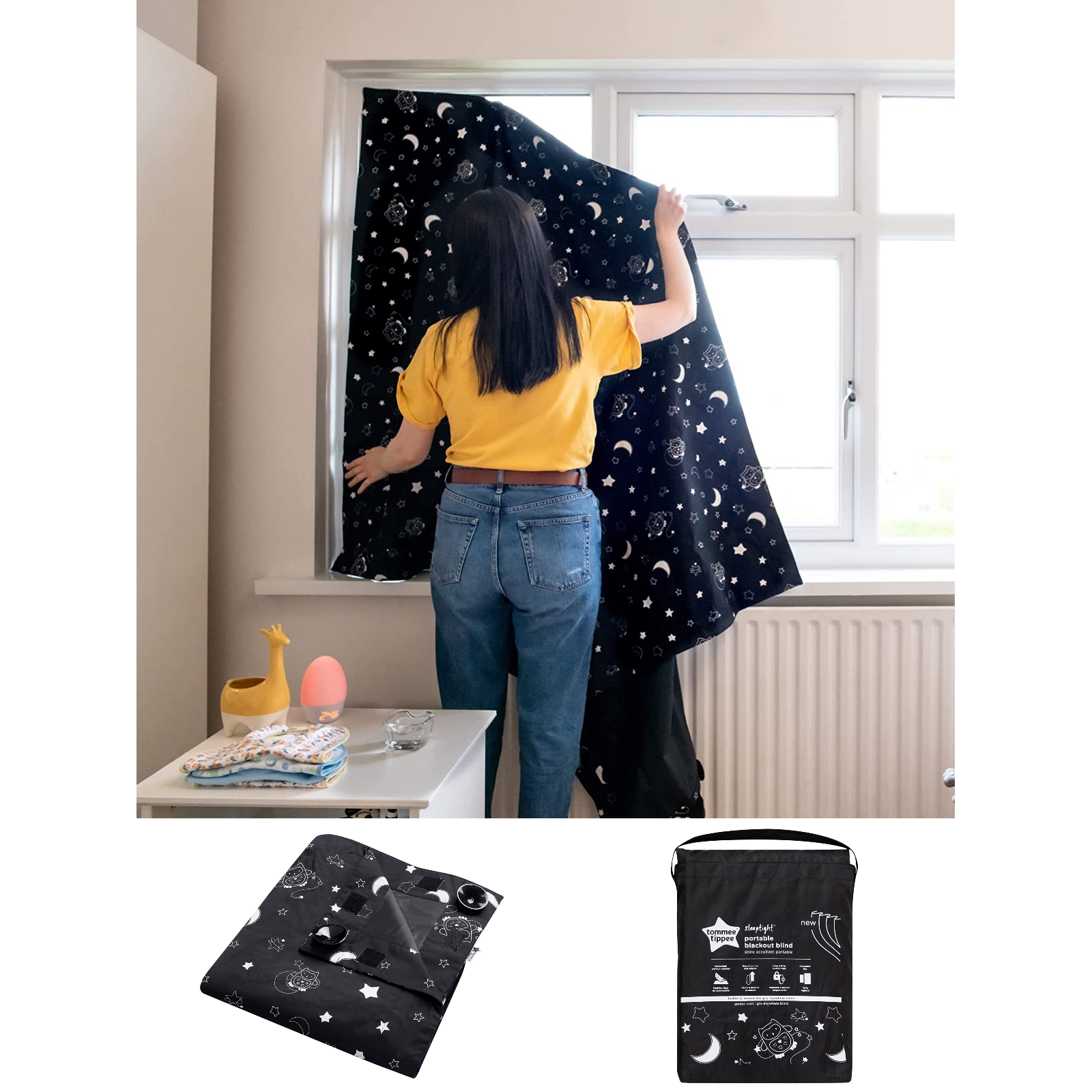 Tommee Tippee Regular Portable Black Out Blind with Suction Cups (130cm x 99cm) - Black