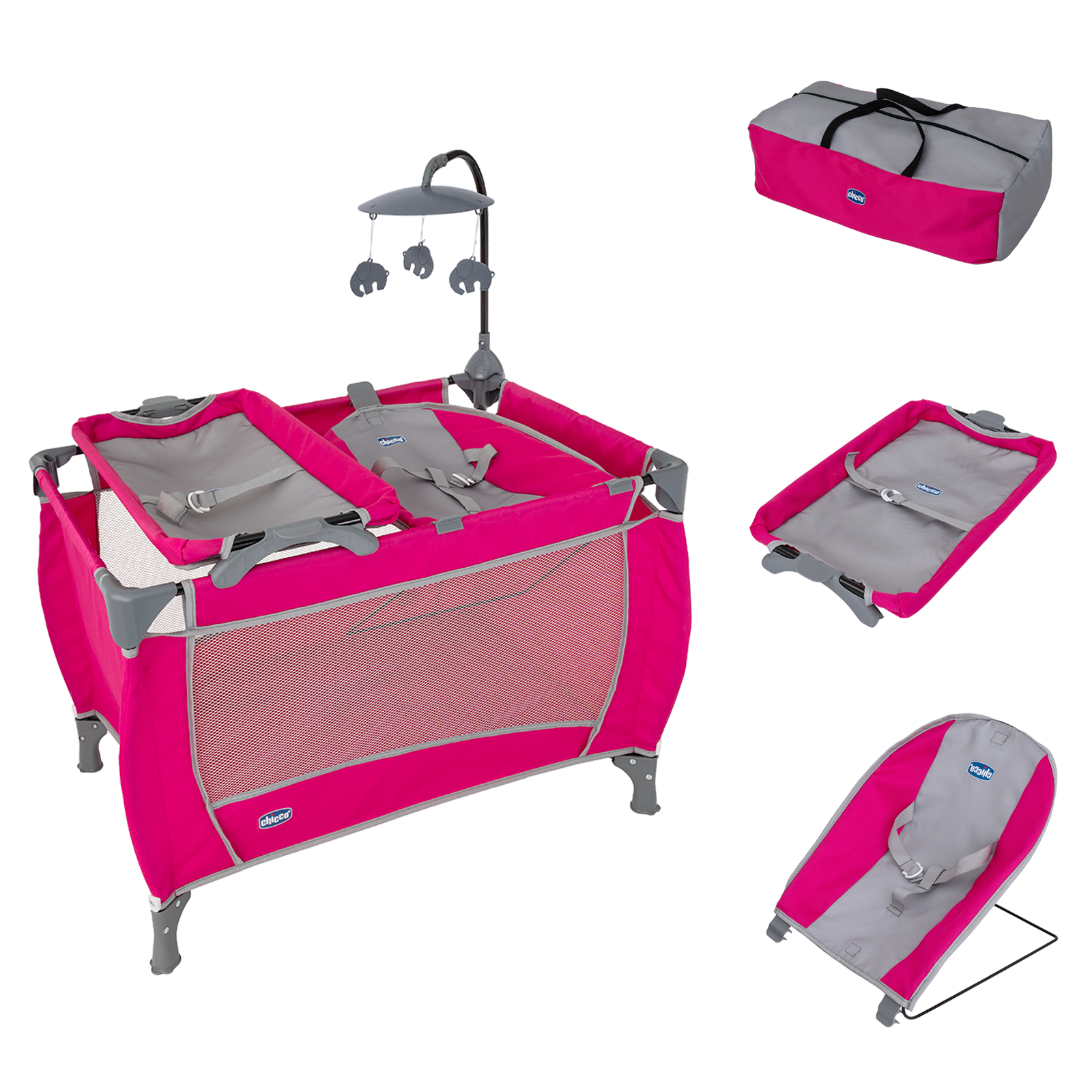 Chicco Junior Dolls Lullaby Dream 3in1 Travel Cot, Bouncer, Changer & Travel Bag - Pink (3 - 6 Years)