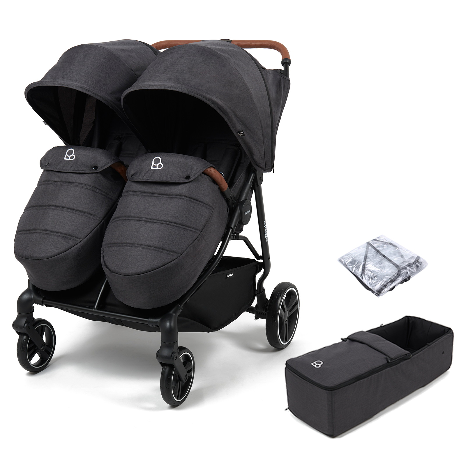 Puggle Urban City Easyfold Twin Double Pushchair + 1 Soft Carrycot - Slate Grey