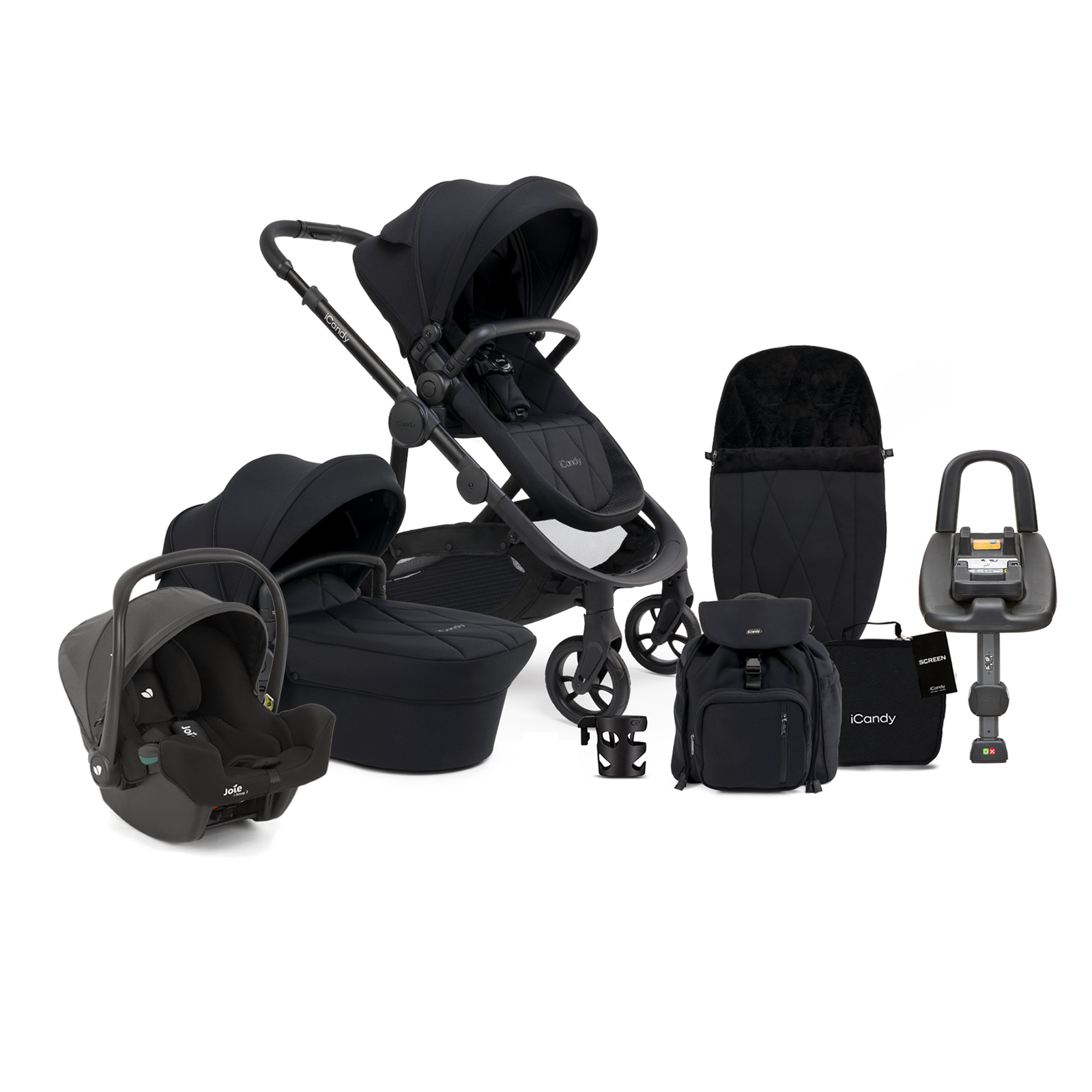 iCandy Orange 3 Complete 14 Piece Travel System Bundle with i-Snug 2 Car Seat & ISOFIX Base - Black Edition