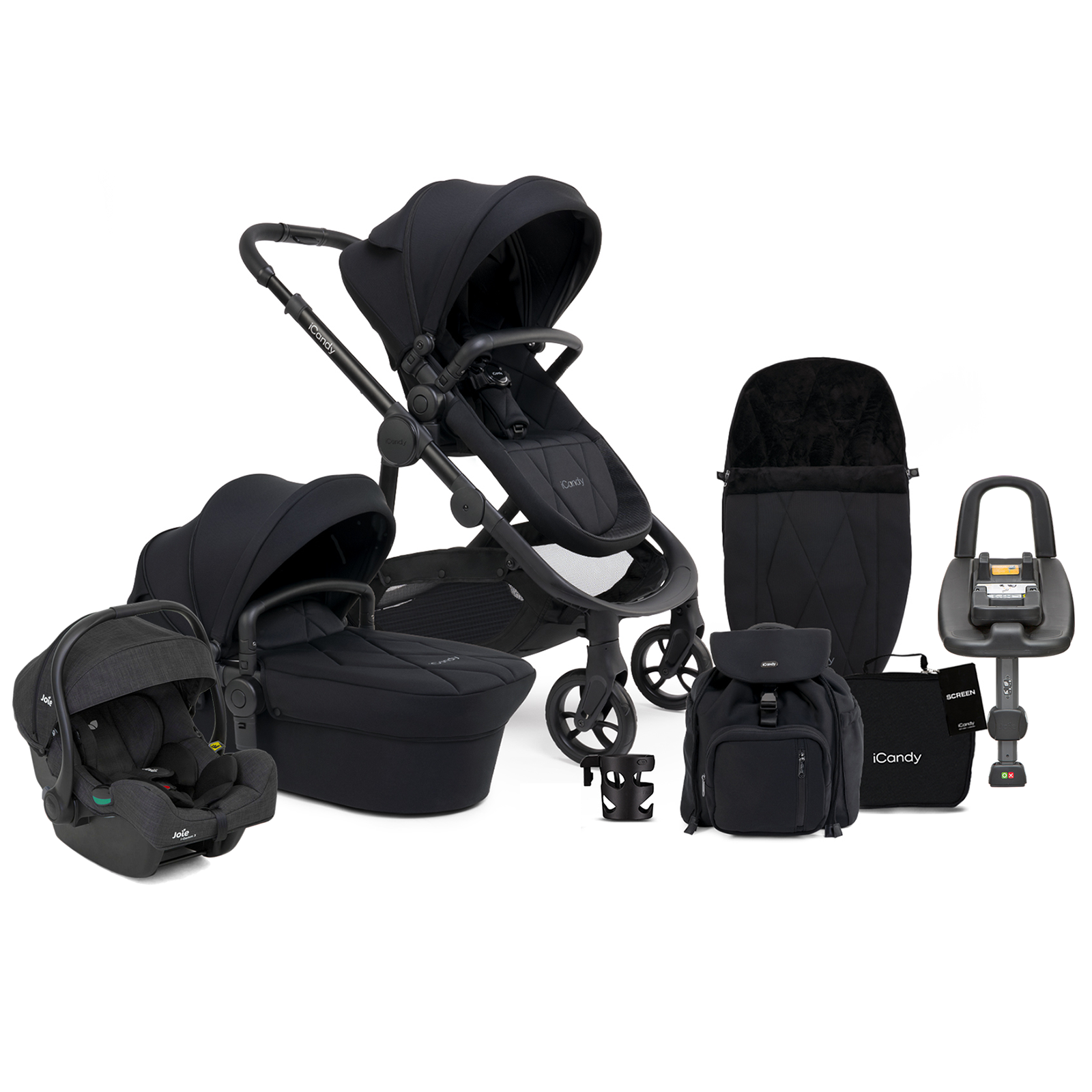 iCandy Orange 3 Complete 14 Piece Travel System Bundle with i-Gemm 3 Car Seat & ISOFIX Base - Black Edition