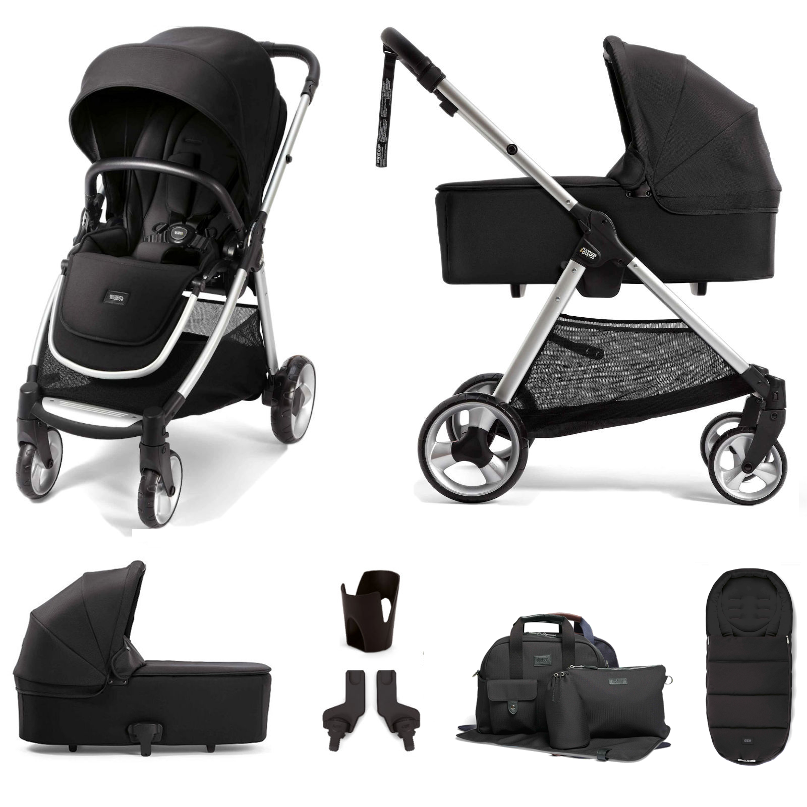 Mamas & Papas Flip XT2 (6pc) 2in1 Pushchair Stroller with Carrycot - Black