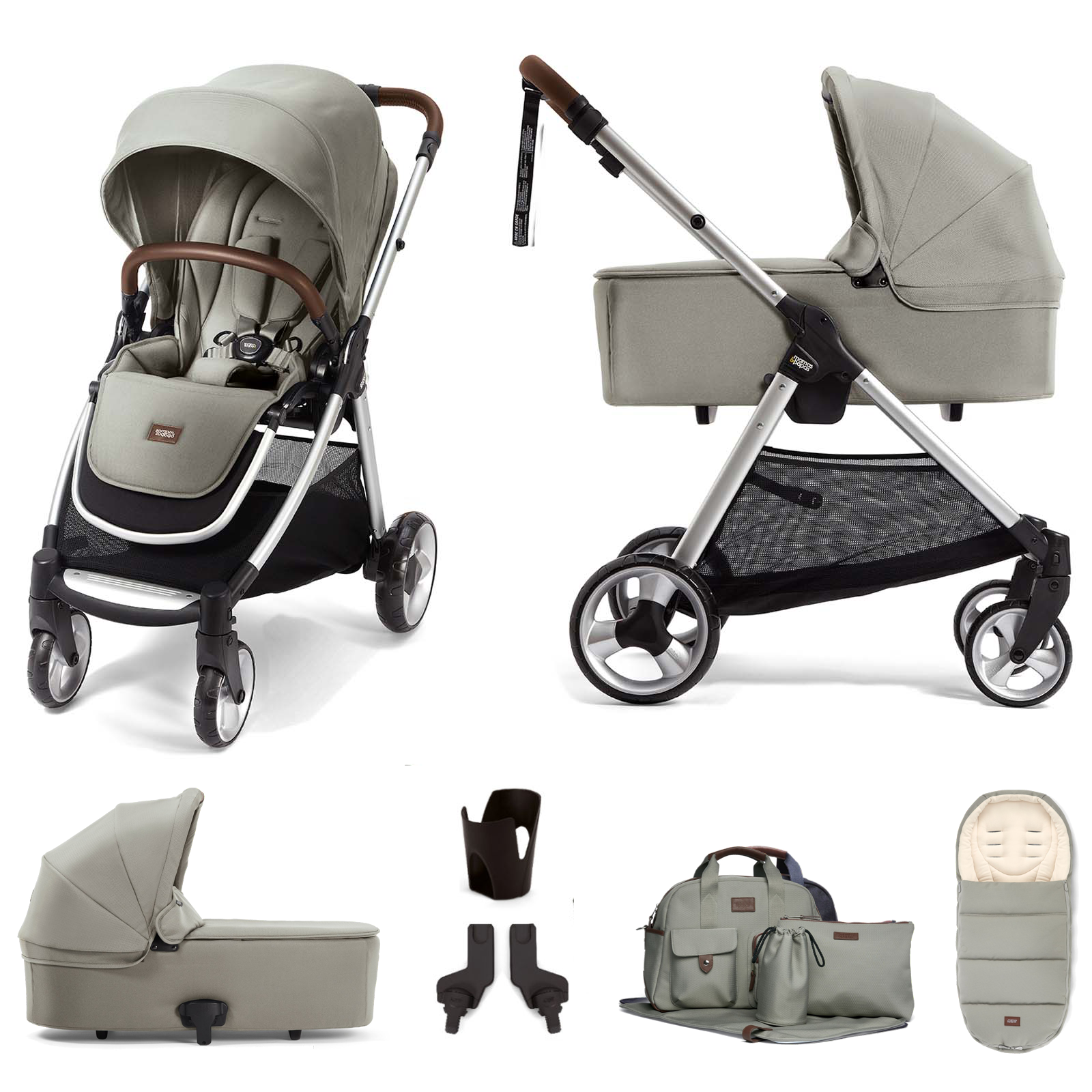 Mamas & Papas Flip XT2 (6pc) 2in1 Pushchair Stroller with Carrycot - Sage Green