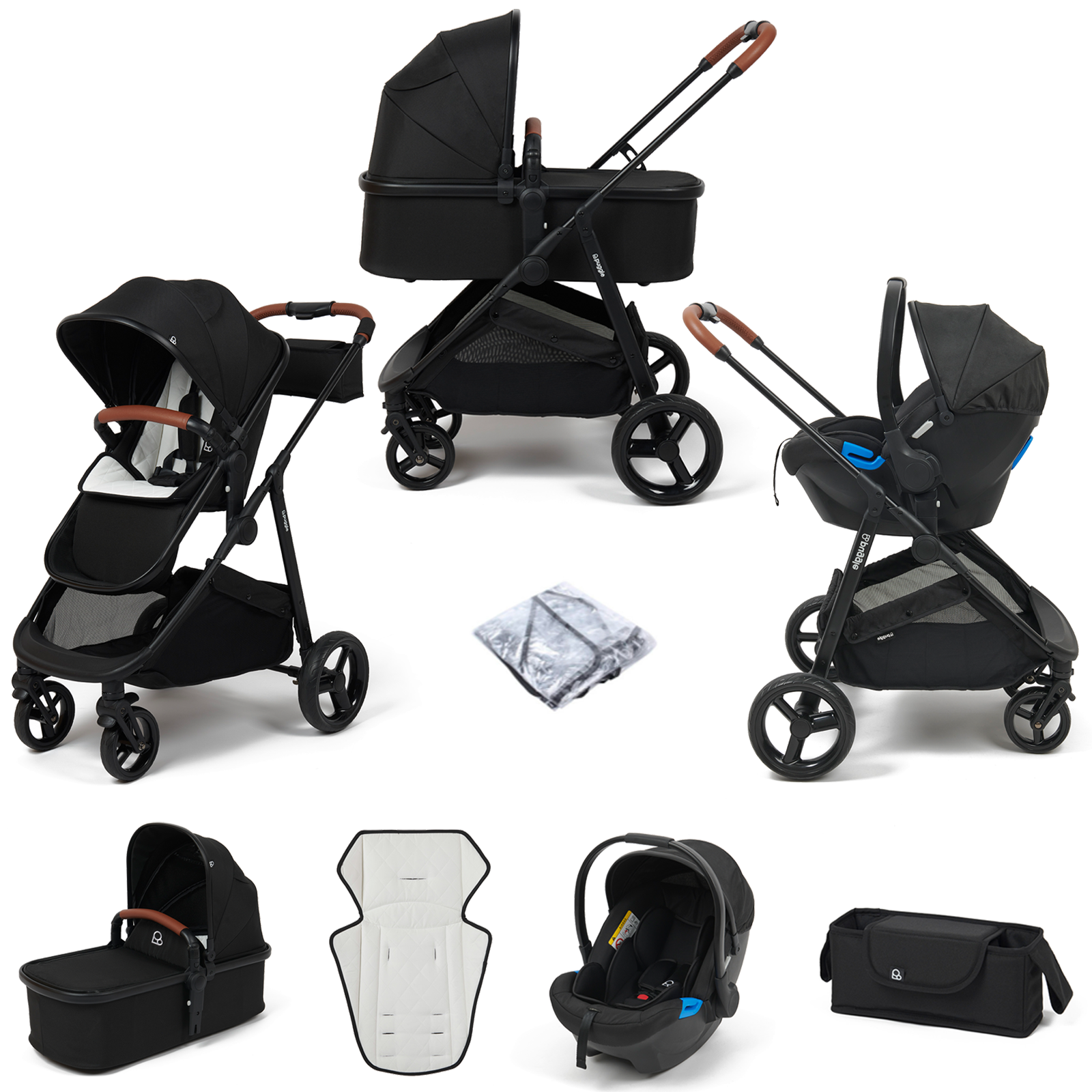 Puggle Monaco XT 3in1 Travel System with Organiser - Storm Black