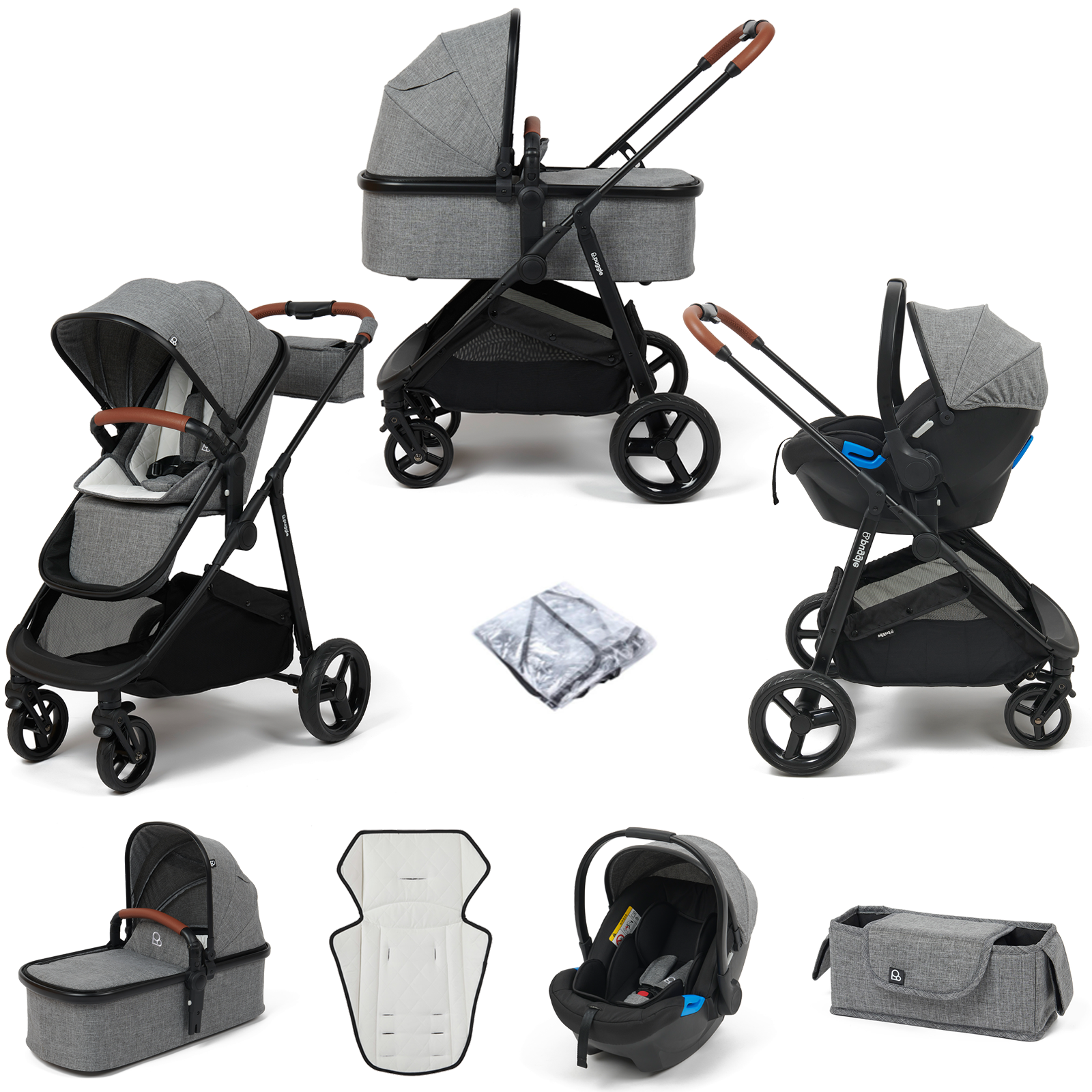 Puggle Monaco XT 3in1 Travel System with Organiser - Graphite Grey