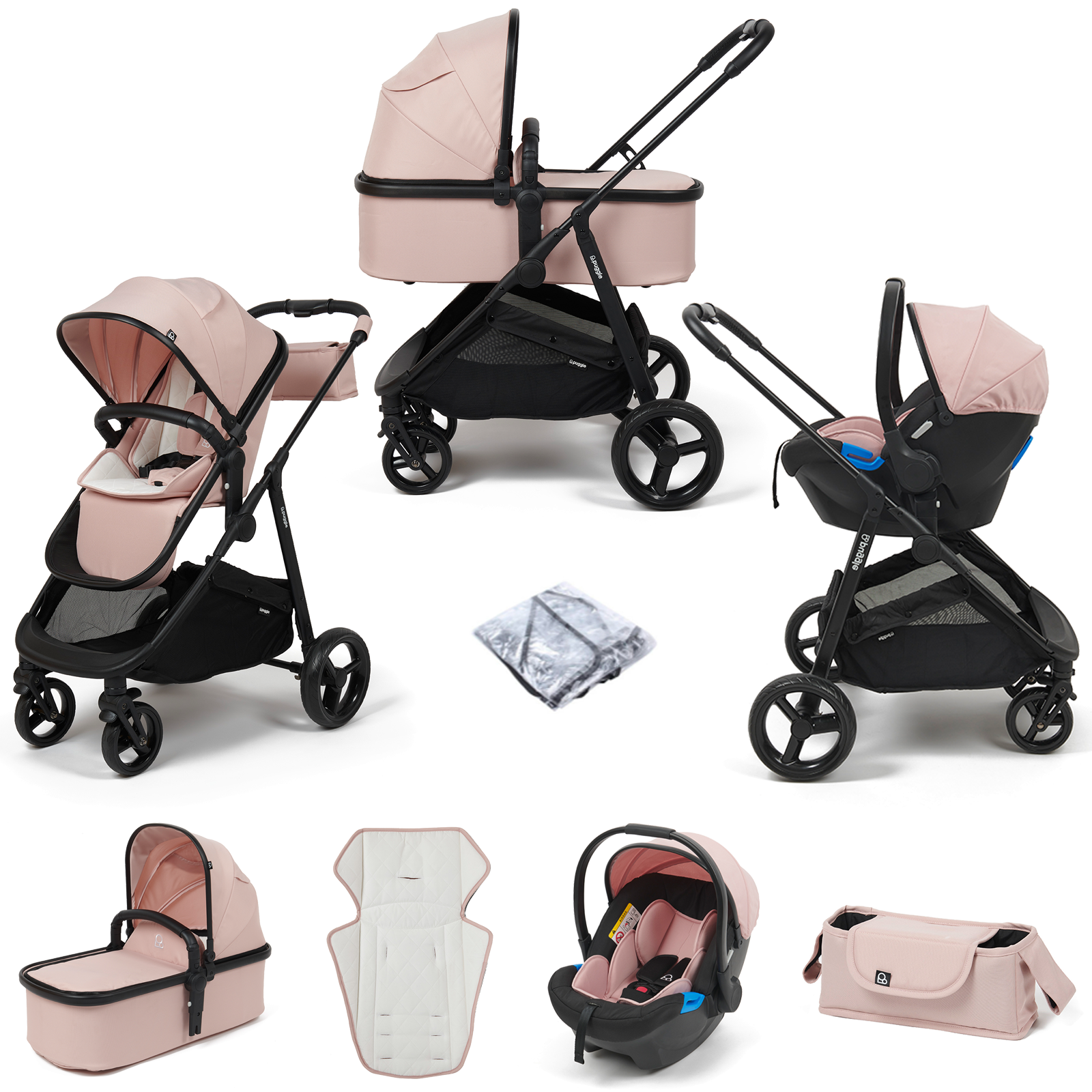Pink and top white travel system
