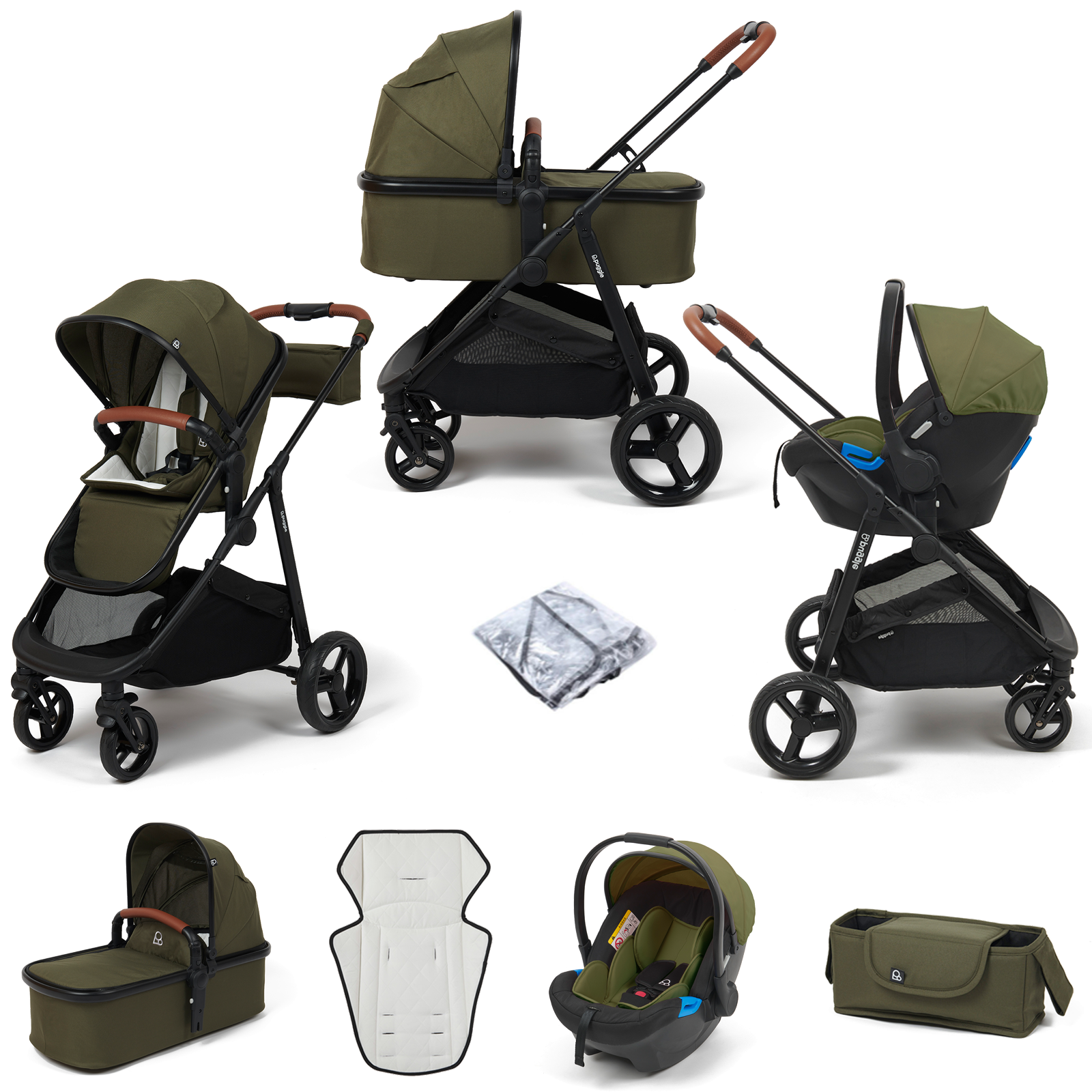 Puggle Monaco XT 3in1 Travel System with Organiser - Forest Green