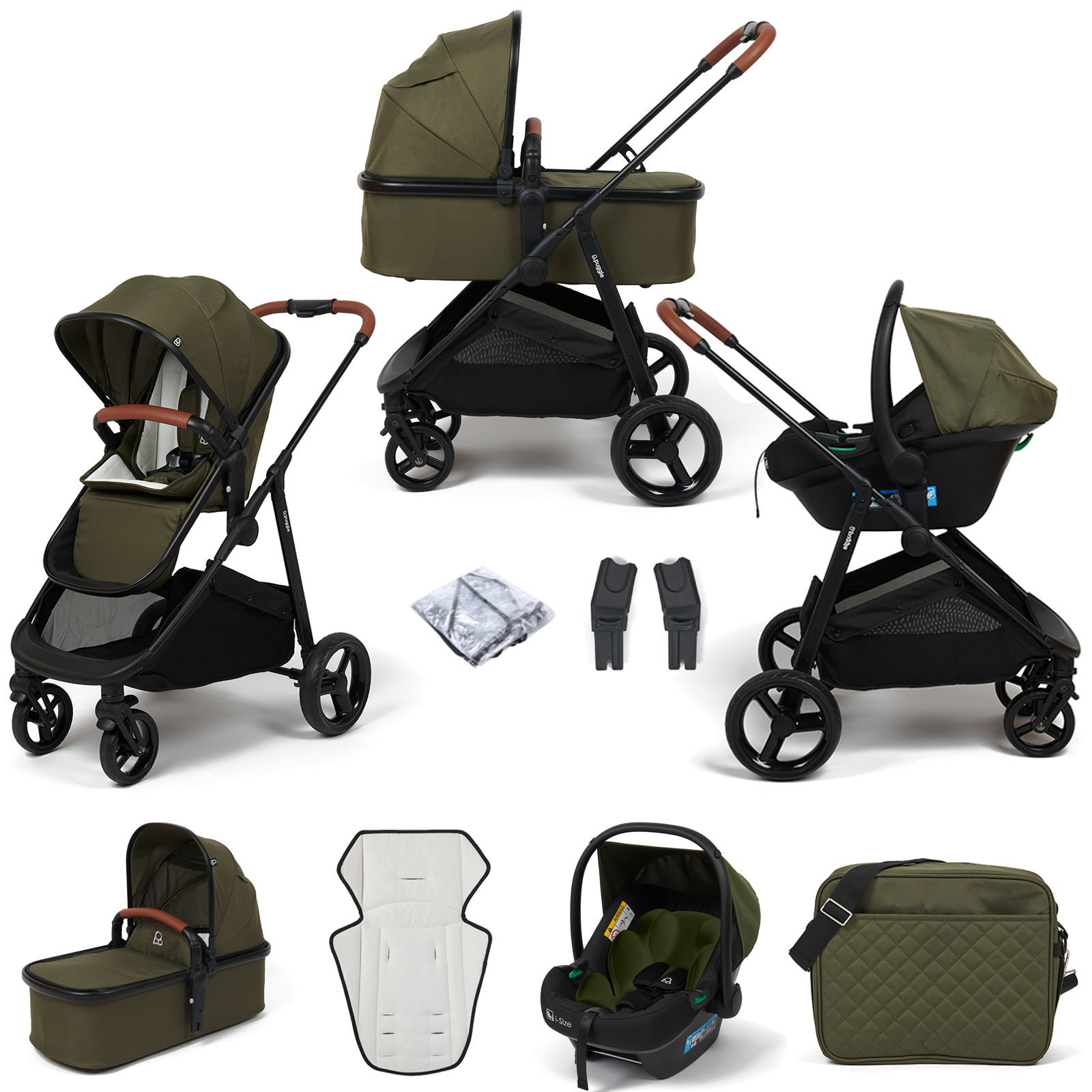 Puggle Monaco XT 3in1 i-Size Travel System with Changing Bag - Forest Green
