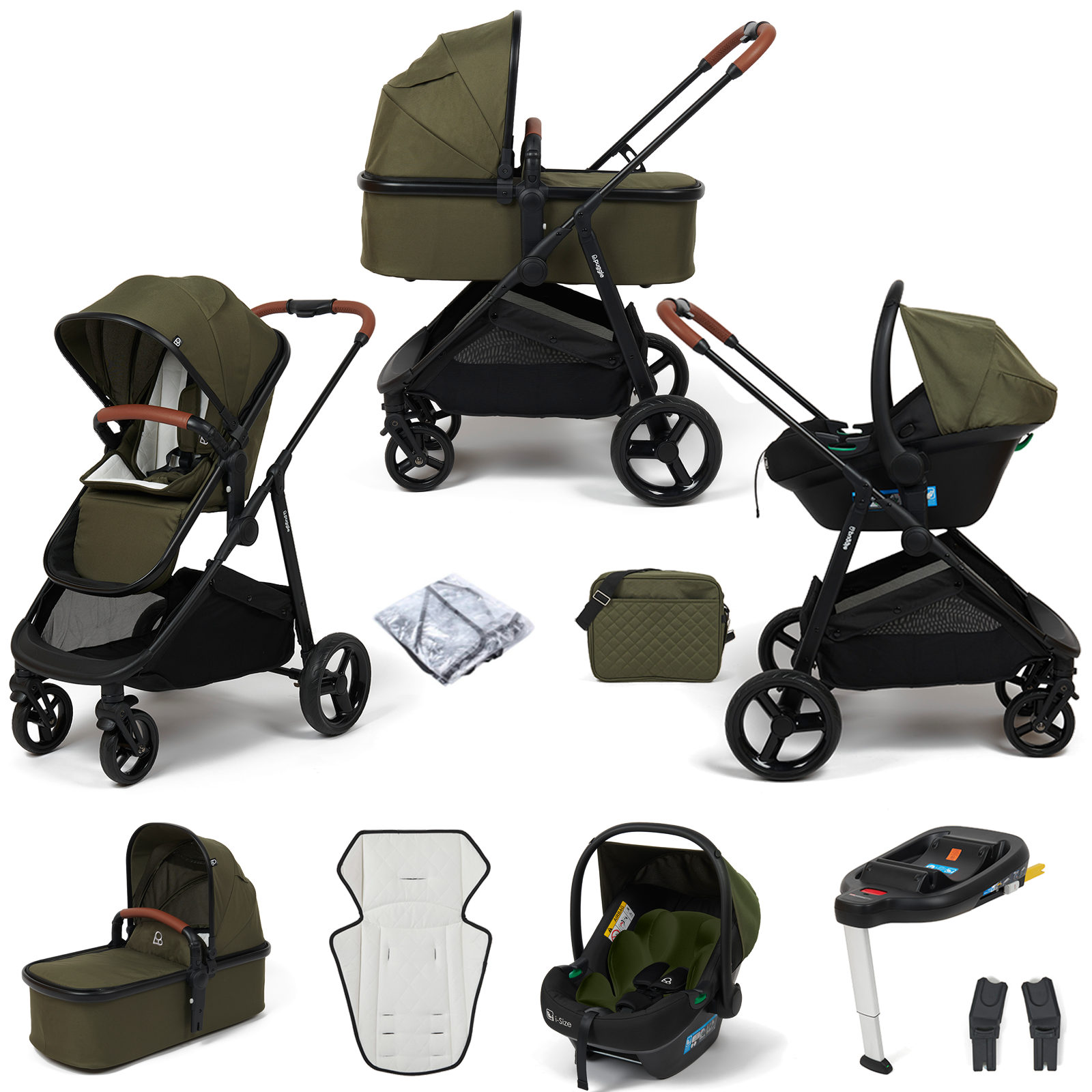 Puggle Monaco XT 3in1 i-Size Travel System with Changing Bag  & ISOFIX Base - Forest Green