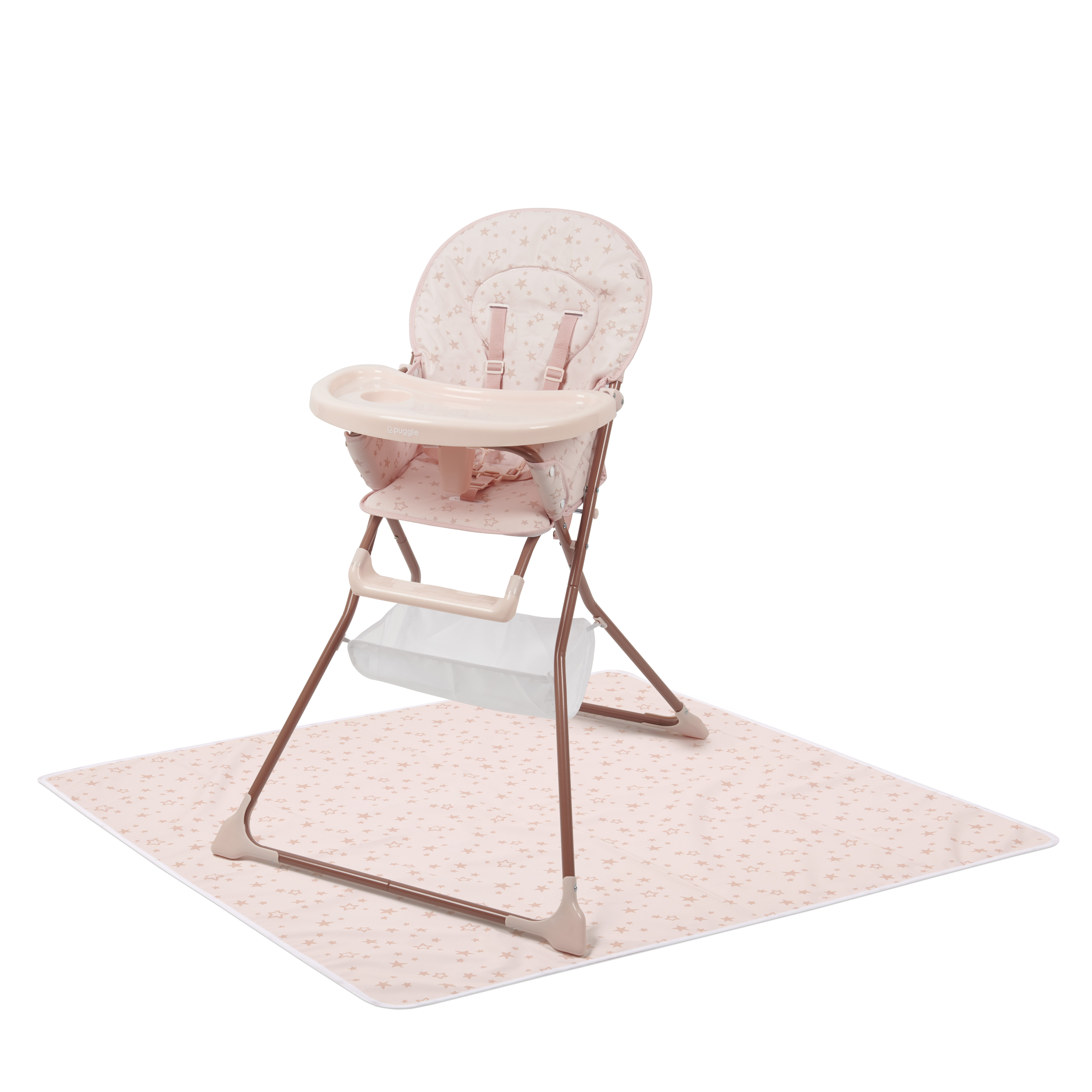 Puggle Dine & Go Luxe Baby Highchair with Splash Mat - Scattered Stars Pink