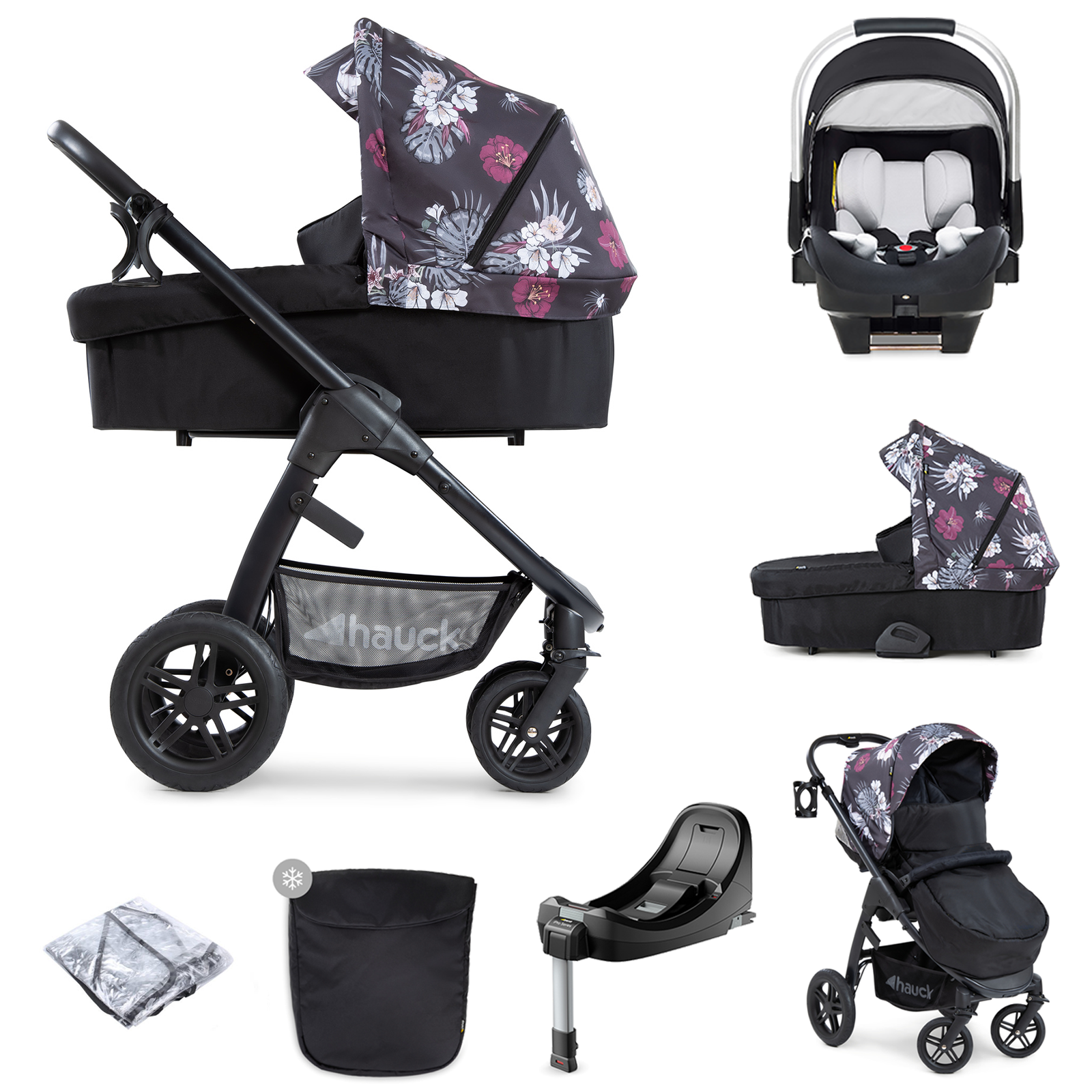 Hauck Saturn R (iPro) i-Size 3-in-1 Travel System With ISOFIX Base - Wild Bloom