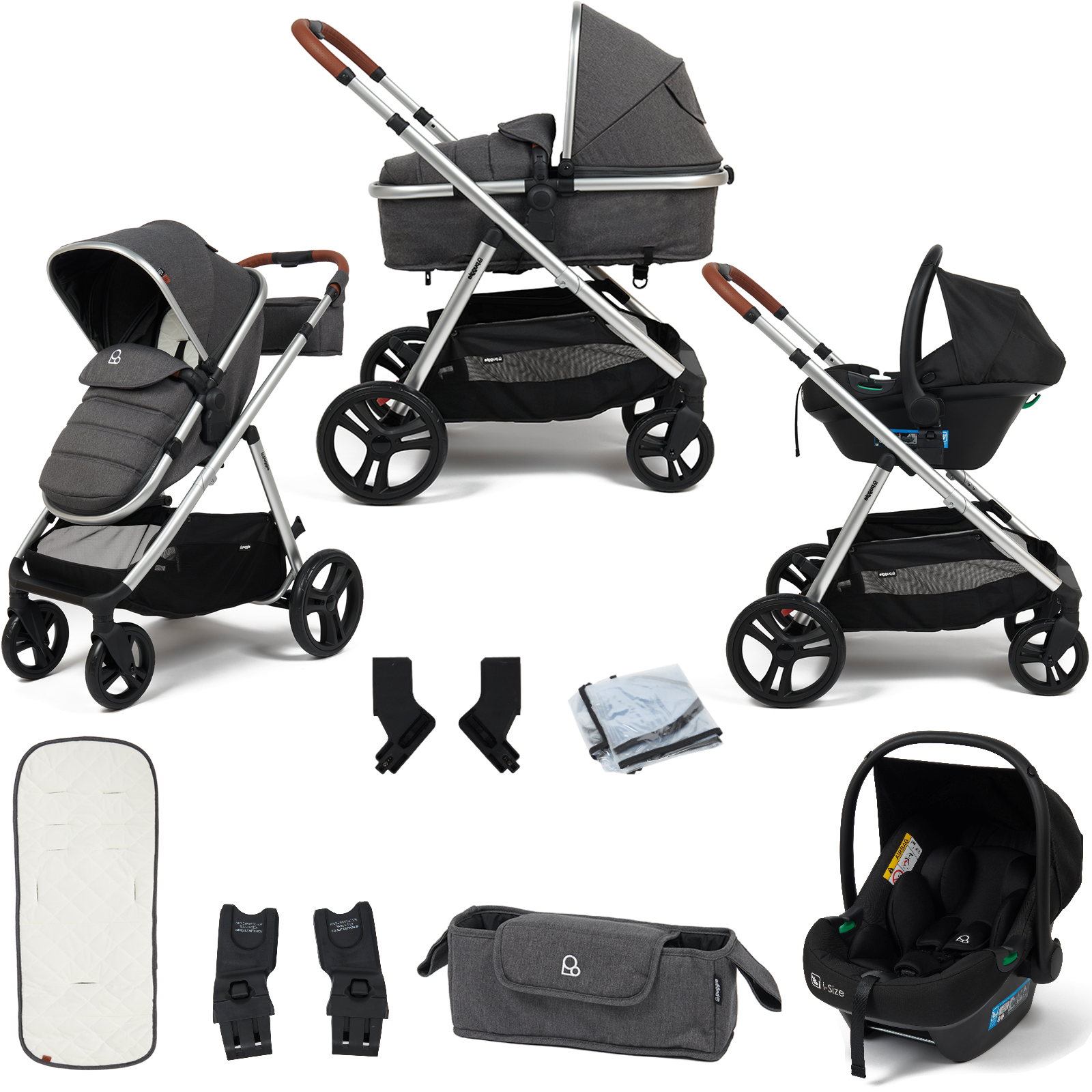 Puggle Memphis 2in1 i-Size Travel System – Platinum Grey (Chrome Frame)