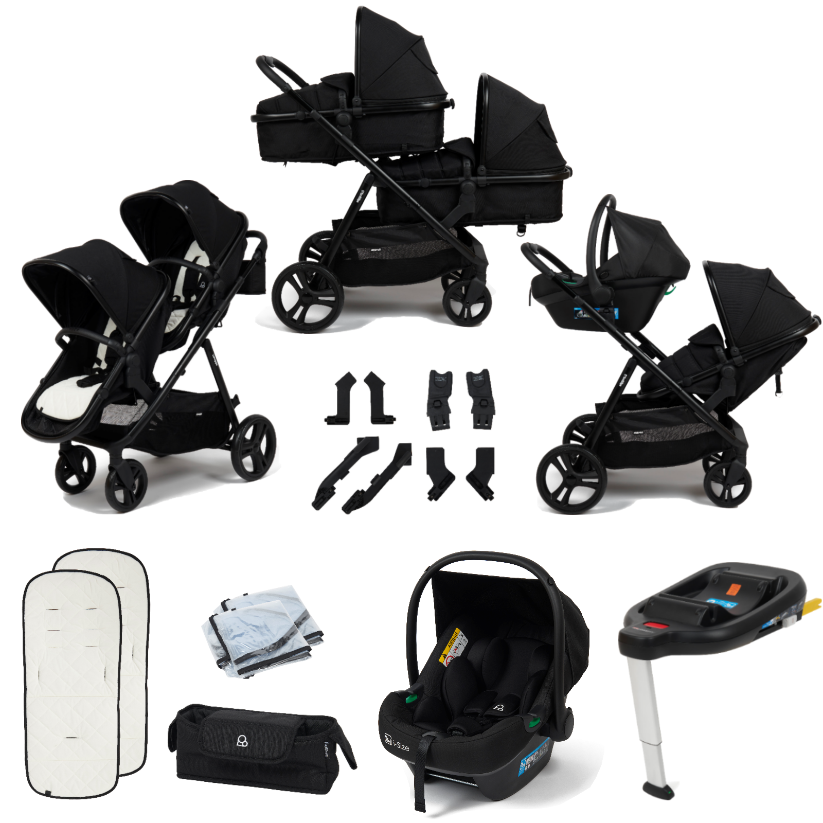 Puggle Memphis 2-in-1 Duo i-Size Double Twin Travel System with ISOFIX Base – Midnight Black
