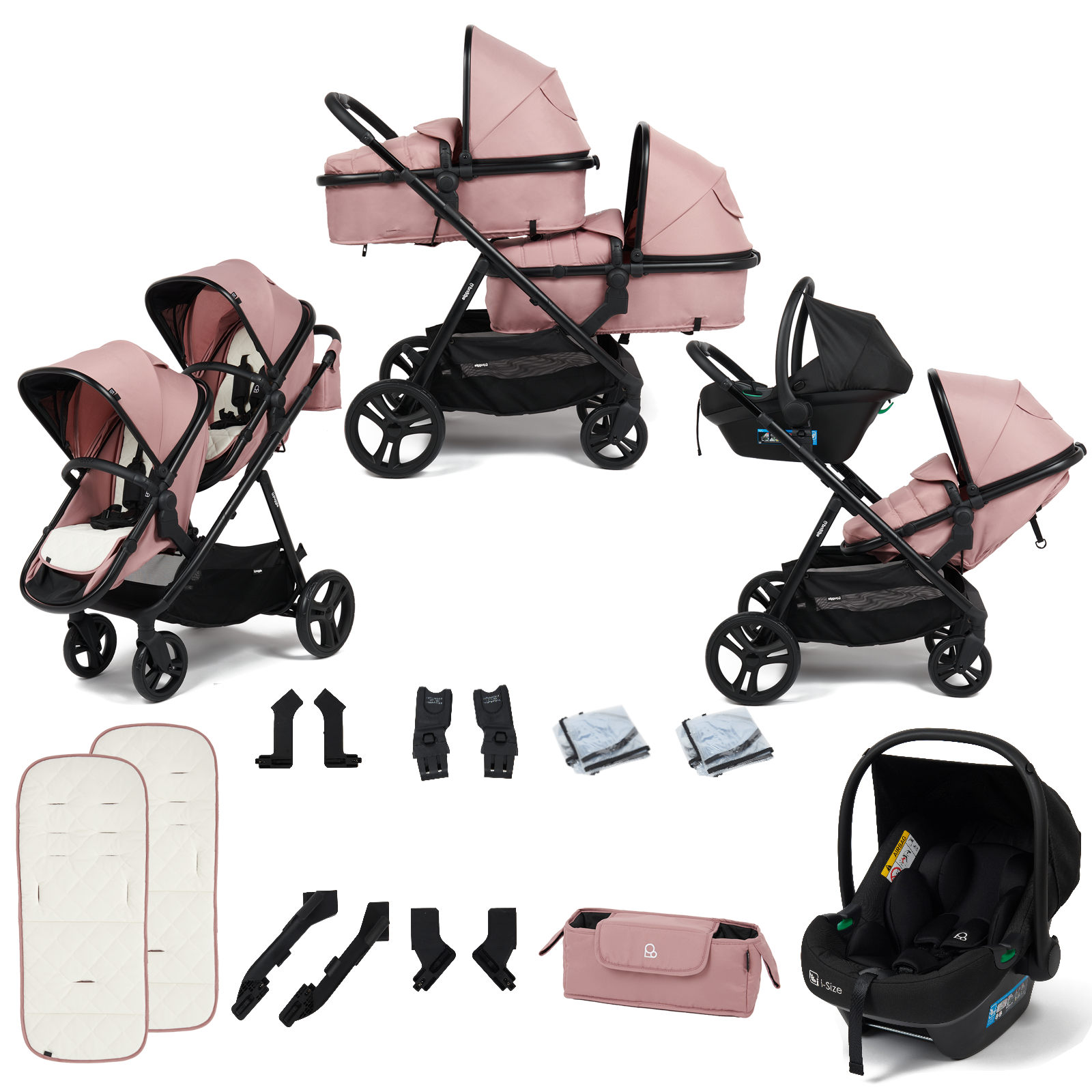 Puggle Memphis 2-in-1 Duo i-Size Double Travel System - Dusk Pink