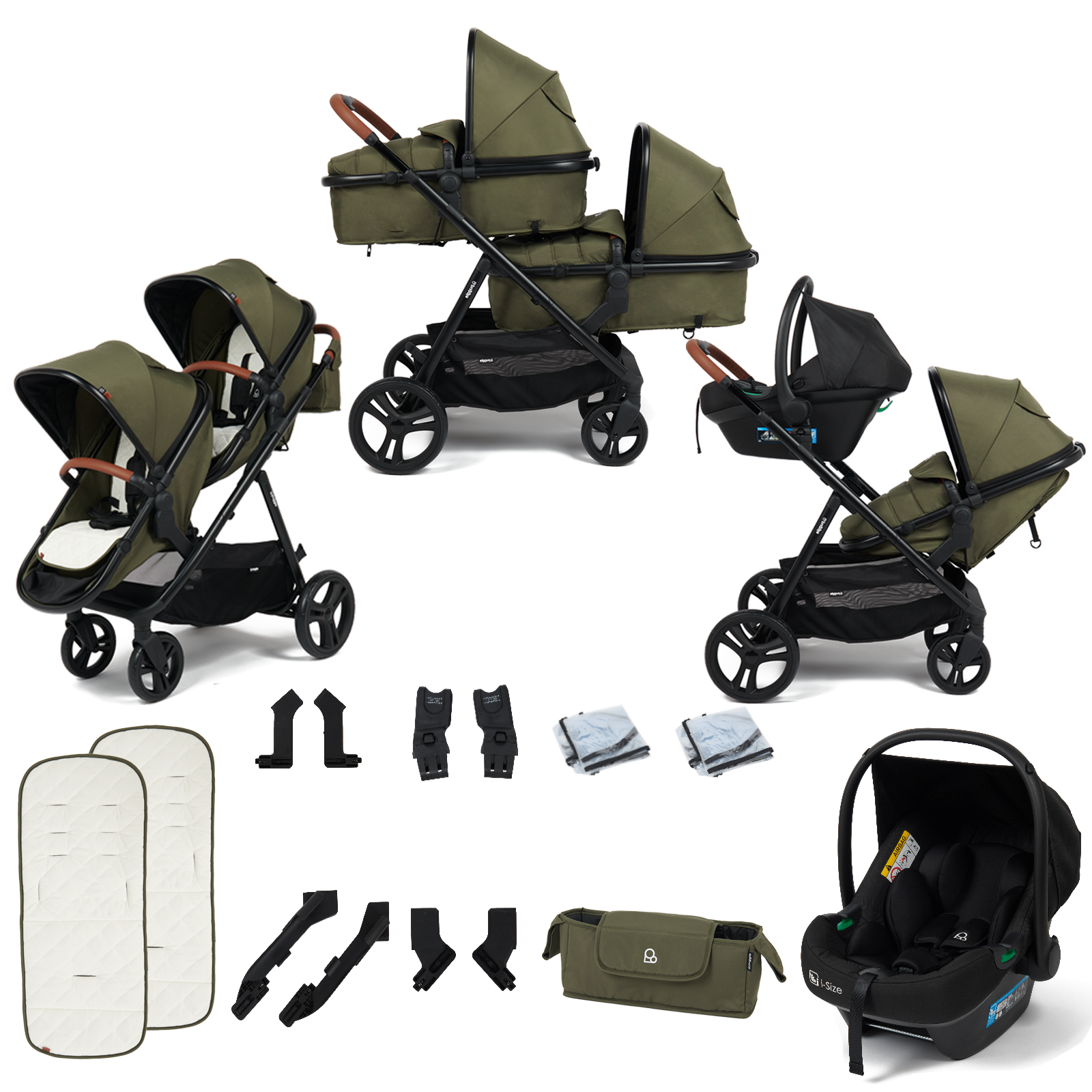 Puggle Memphis 2-in-1 Duo i-Size Double Travel System - Forest Green