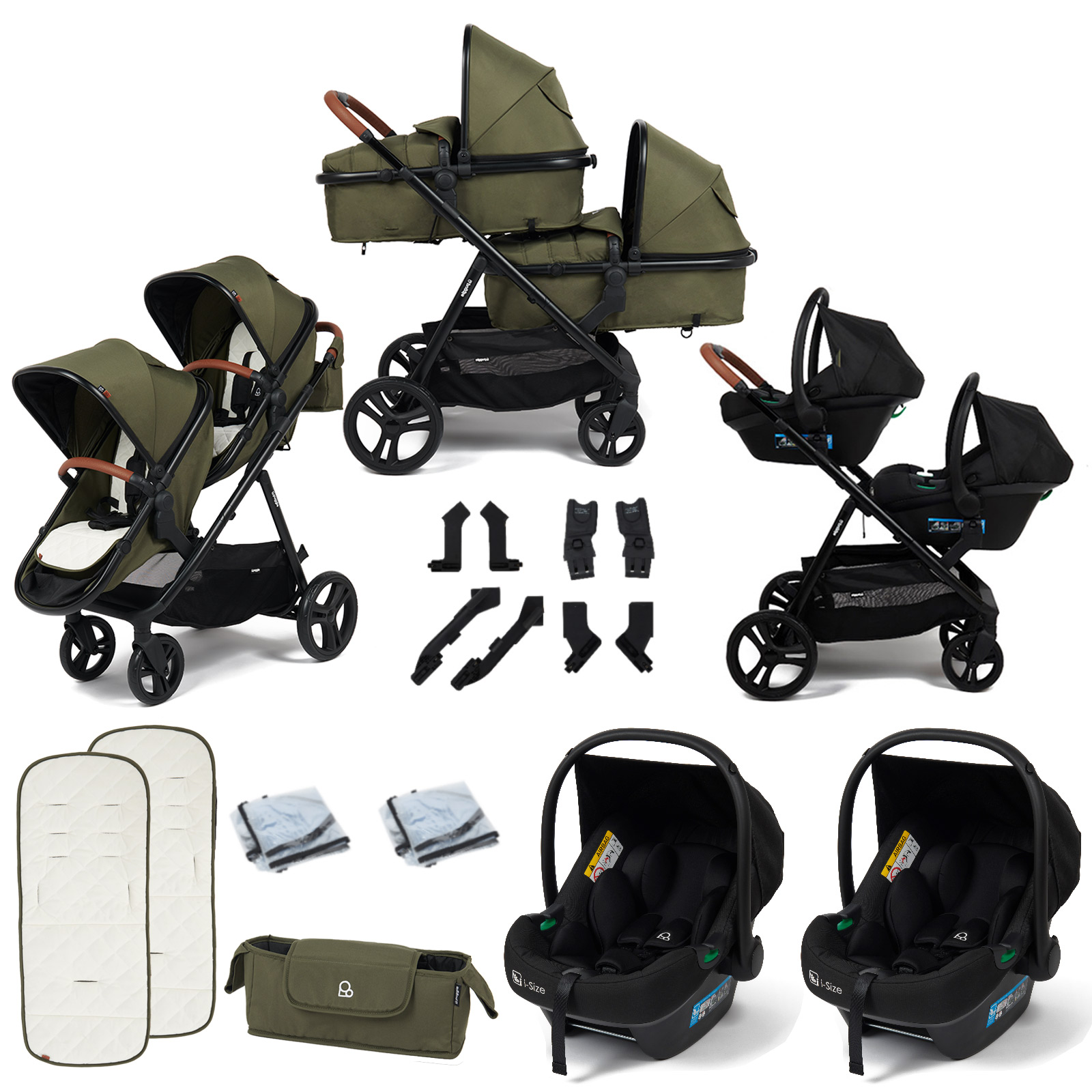 Puggle Memphis 2-in-1 Duo i-Size Double Twin Travel System – Forest Green