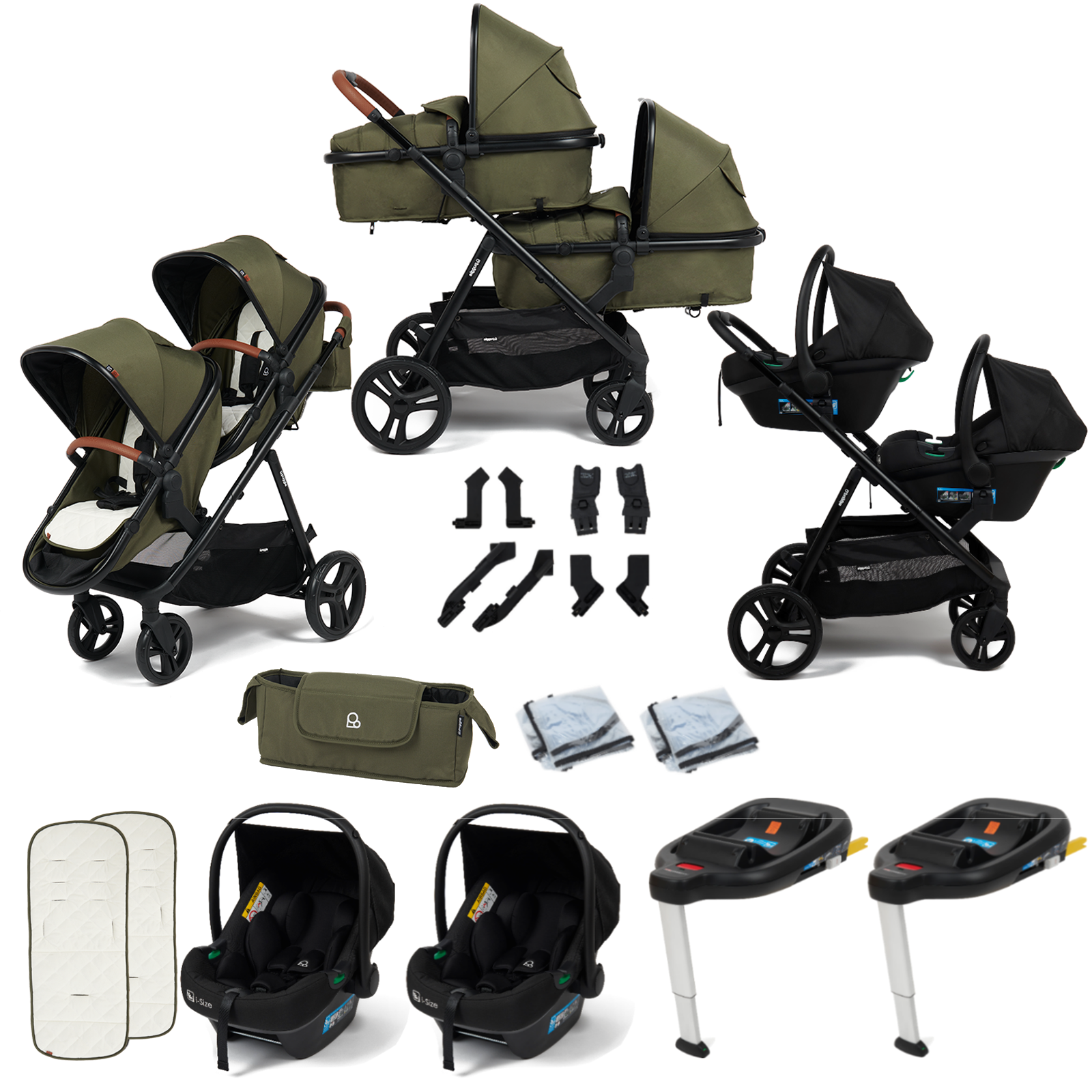 Puggle Memphis 2-in-1 Duo i-Size Double Twin Travel System with ISOFIX Base – Forest Green