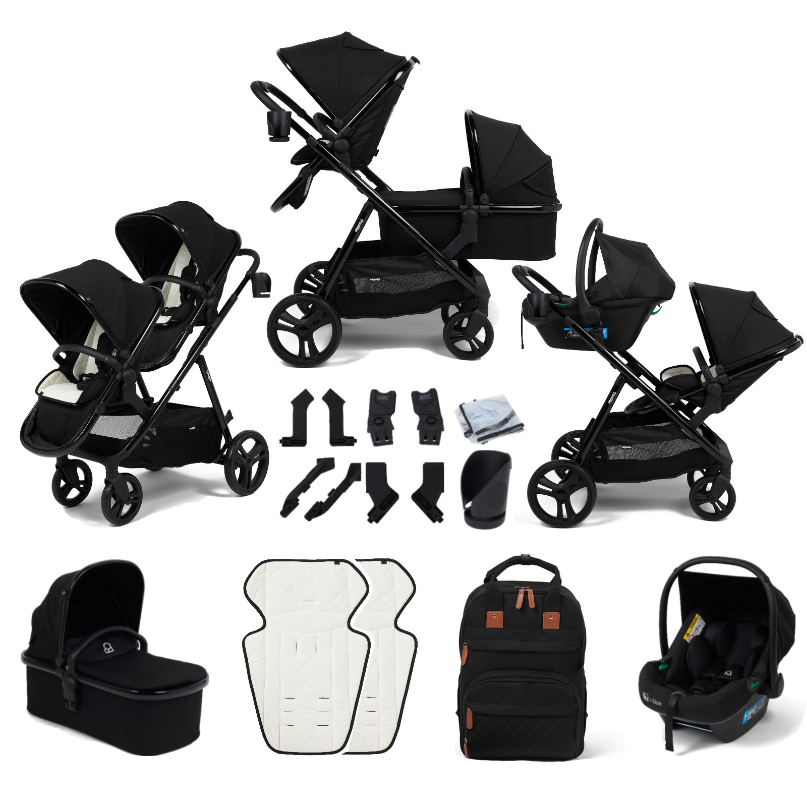 Puggle Memphis 3-in-1 Duo i-Size Double Travel System - Midnight Black