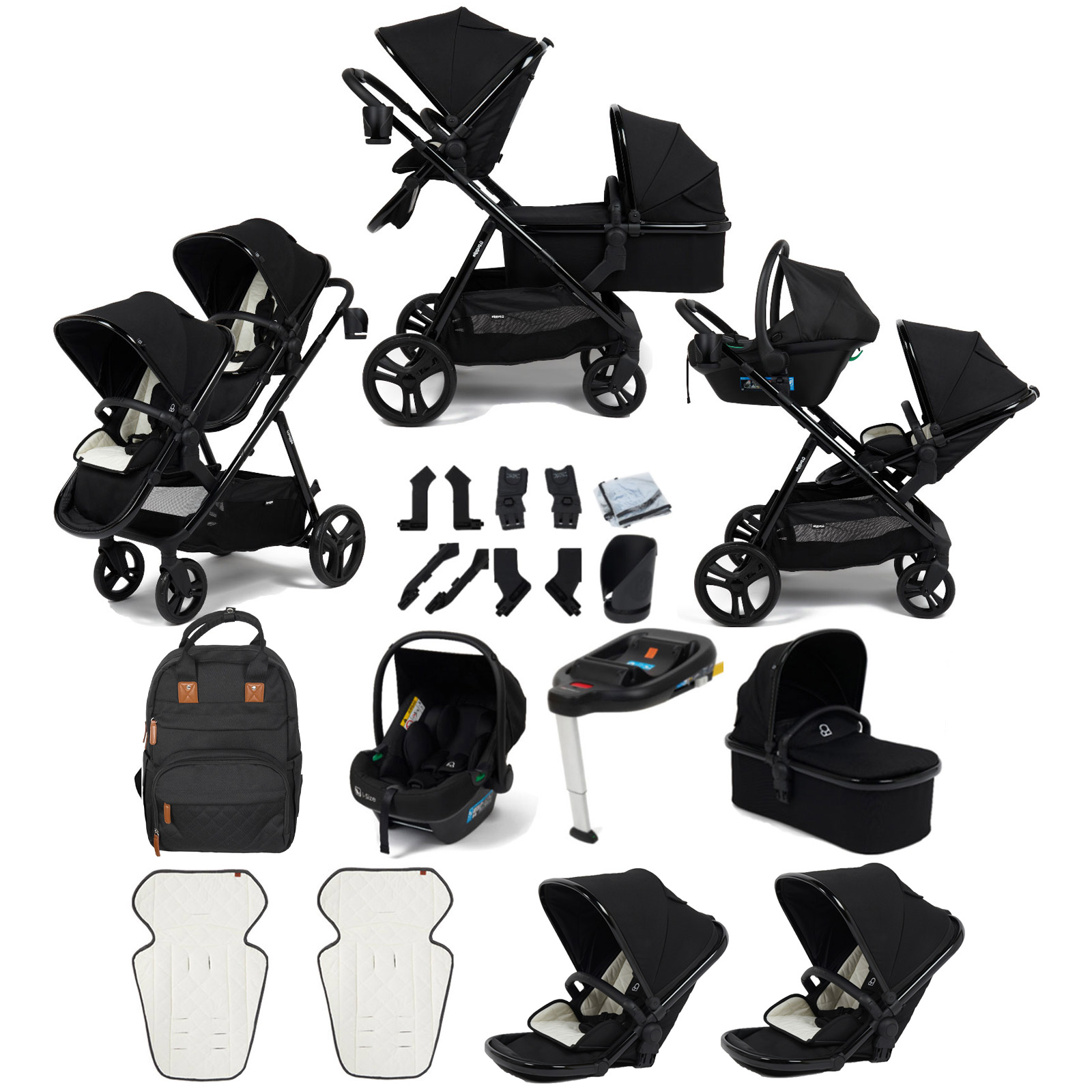 Puggle Memphis 3-in-1 Duo i-Size Double Travel System With ISOFIX Base - Midnight Black