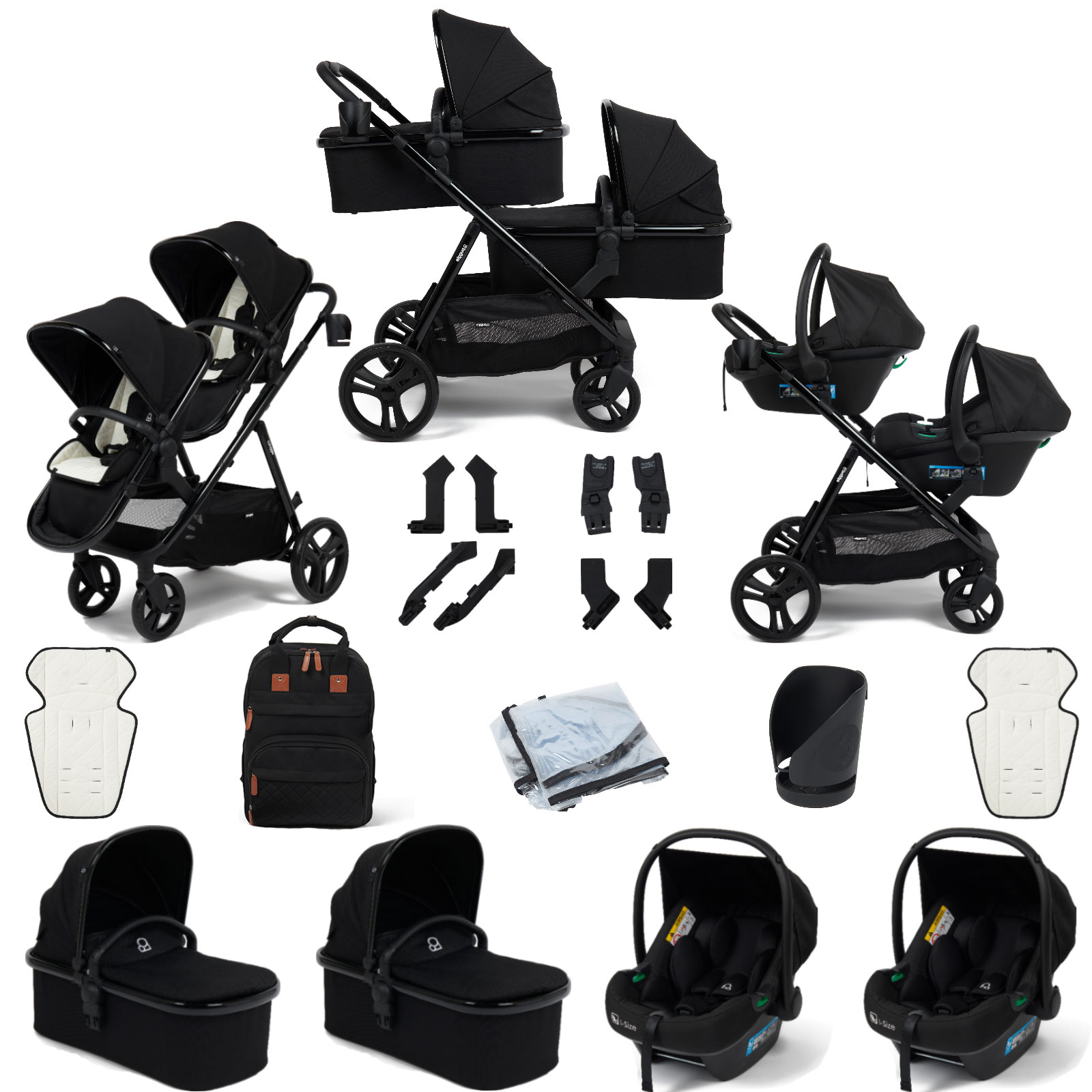 Puggle Memphis 3-in-1 Duo i-Size Double Twin Travel System - Midnight Black